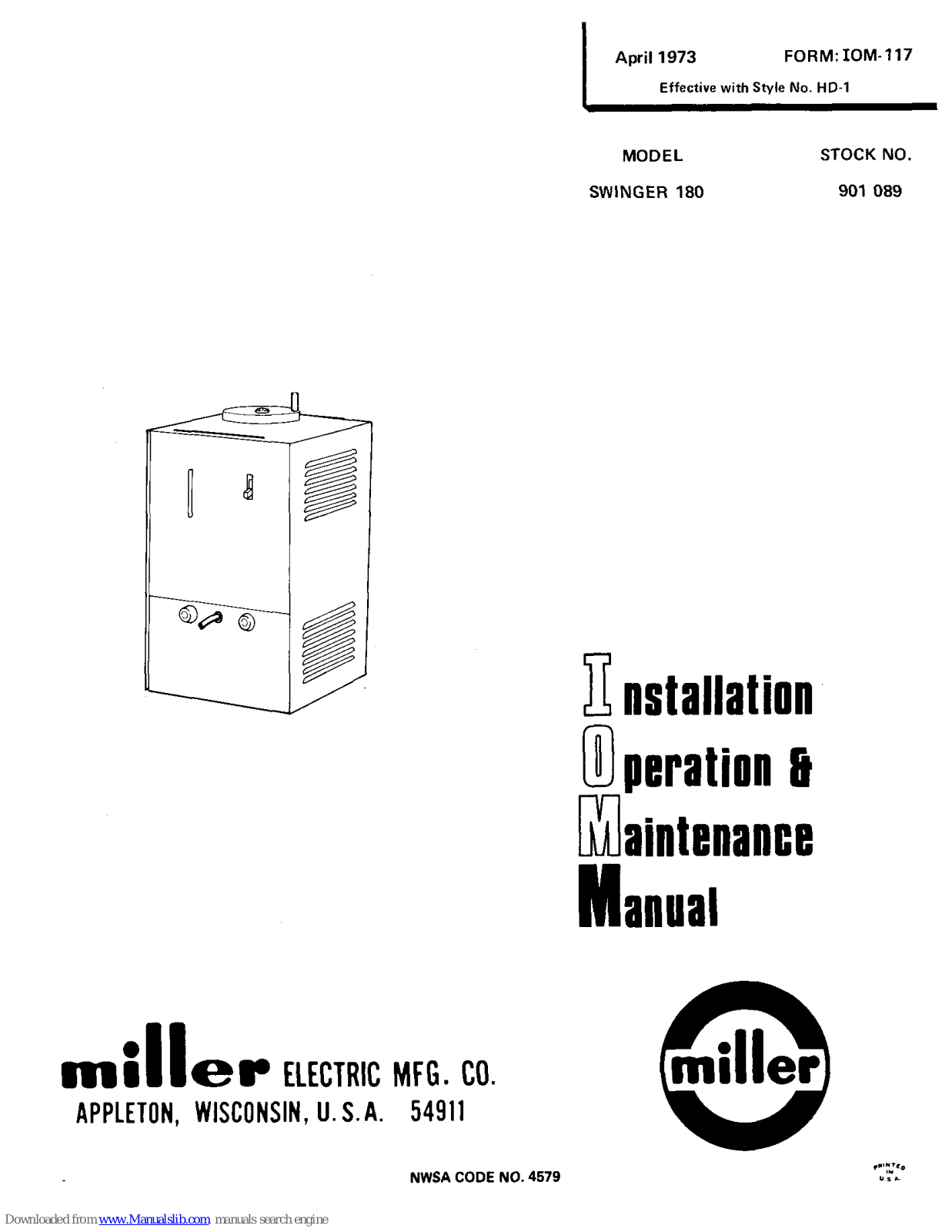 Miller Electric SWINGER 180 Maintance Manual