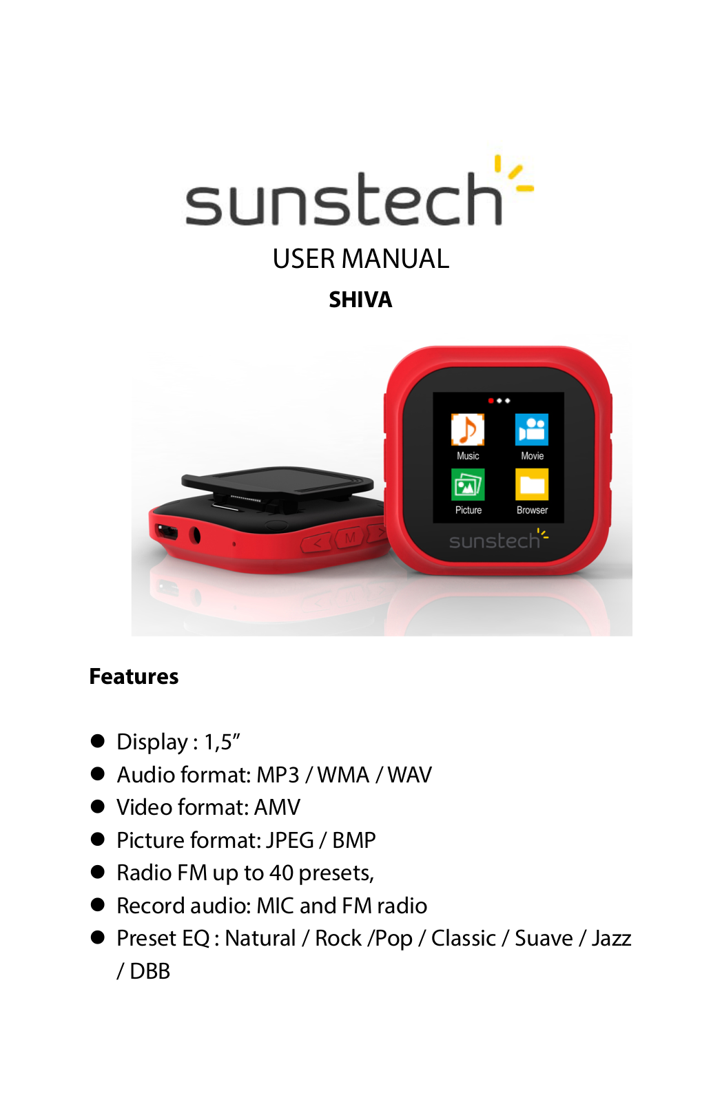 Sunstech Shiva Instruction Manual