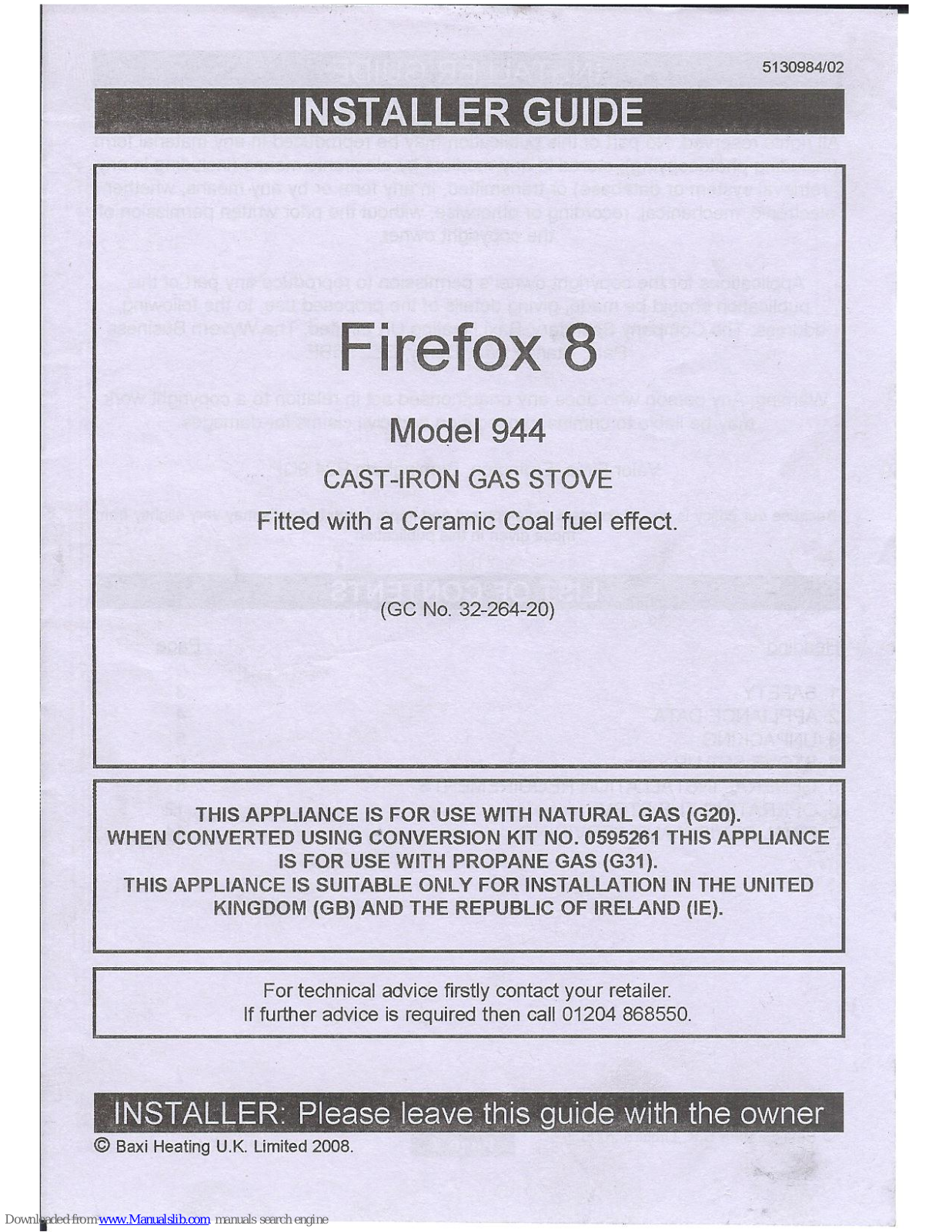 Baxi Firefox 8 944 Installer's Manual