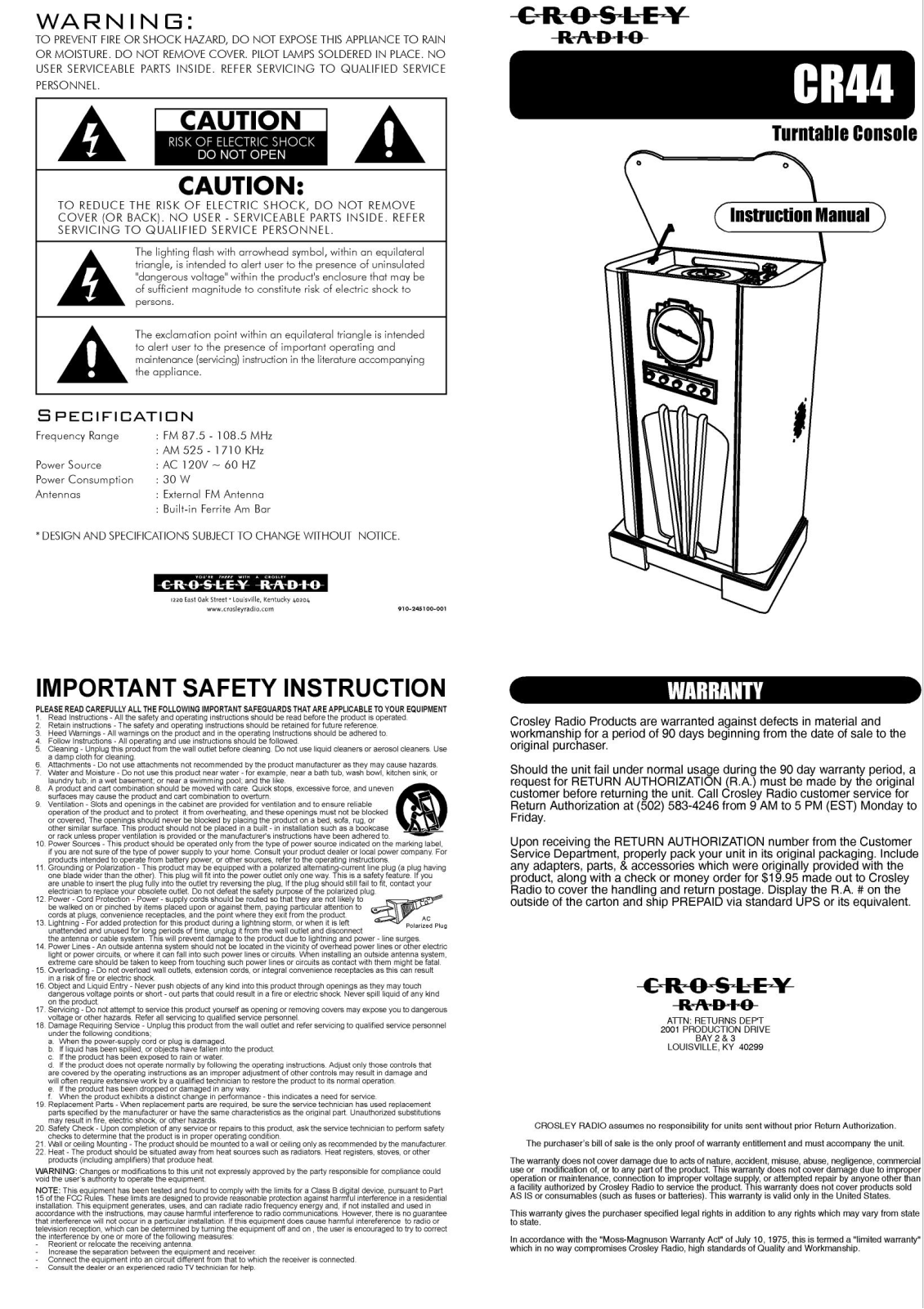 Crosley Radio CR44 User Manual