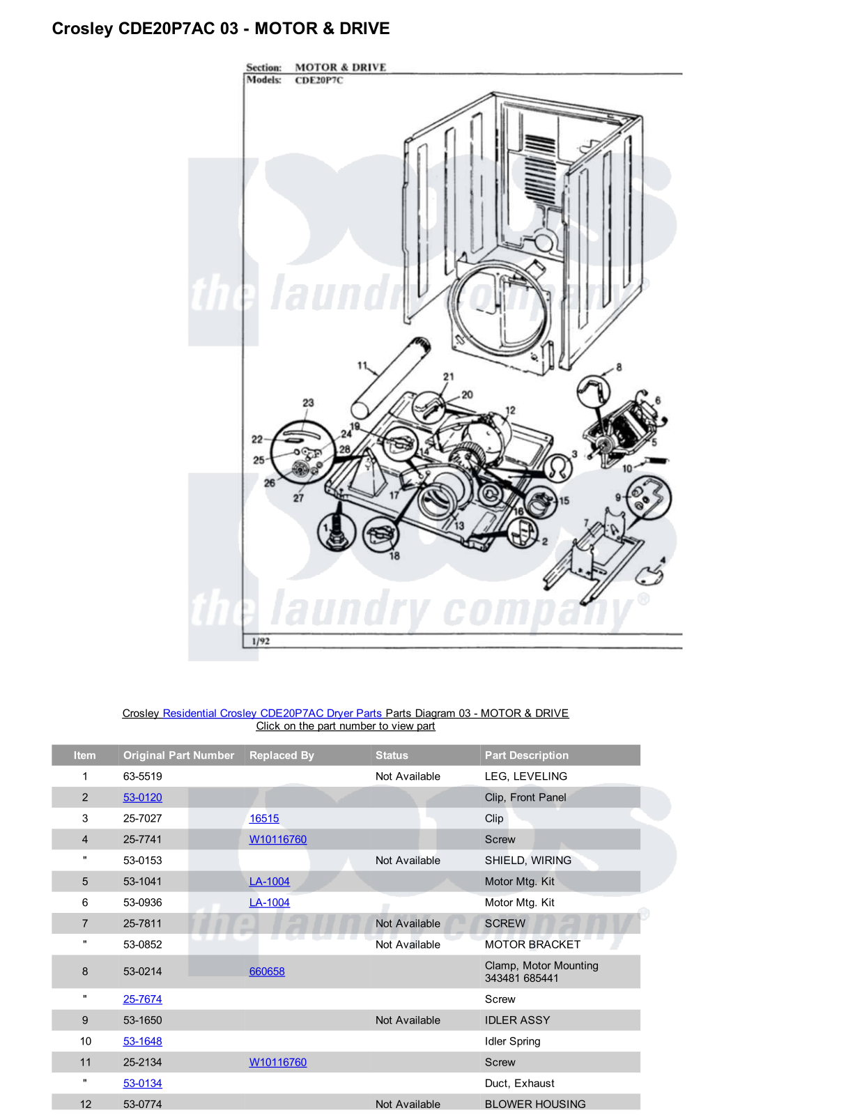 Crosley CDE20P7AC Parts Diagram