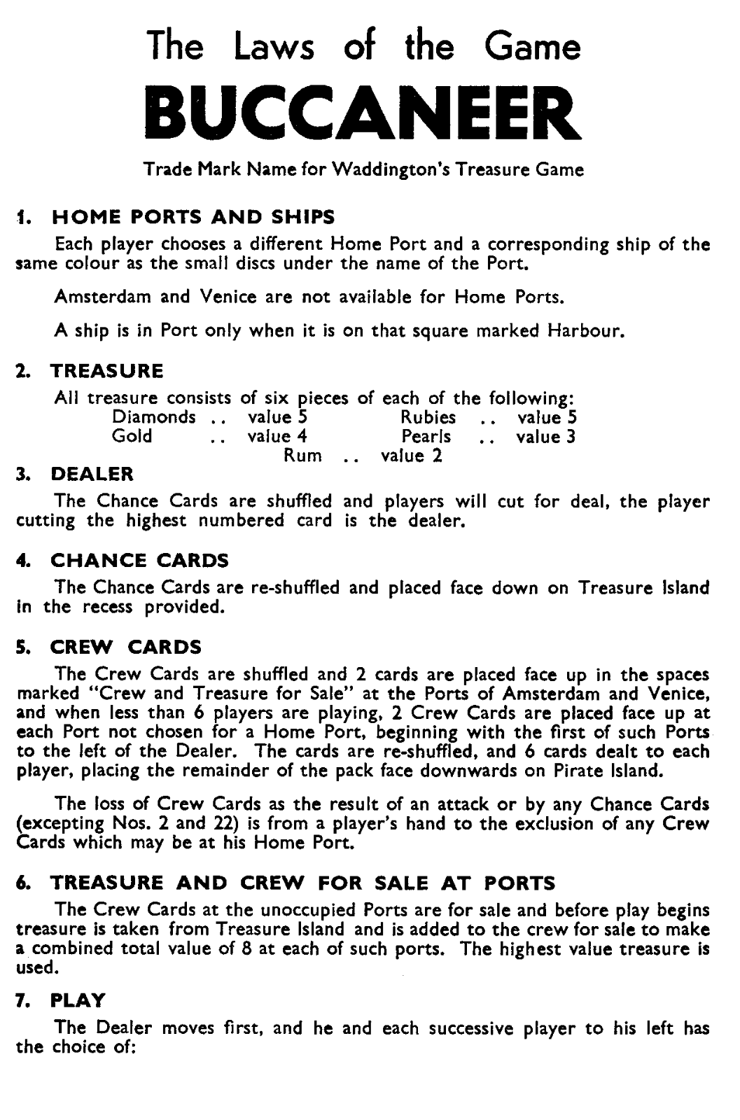 Hasbro BUCCANEER User Manual