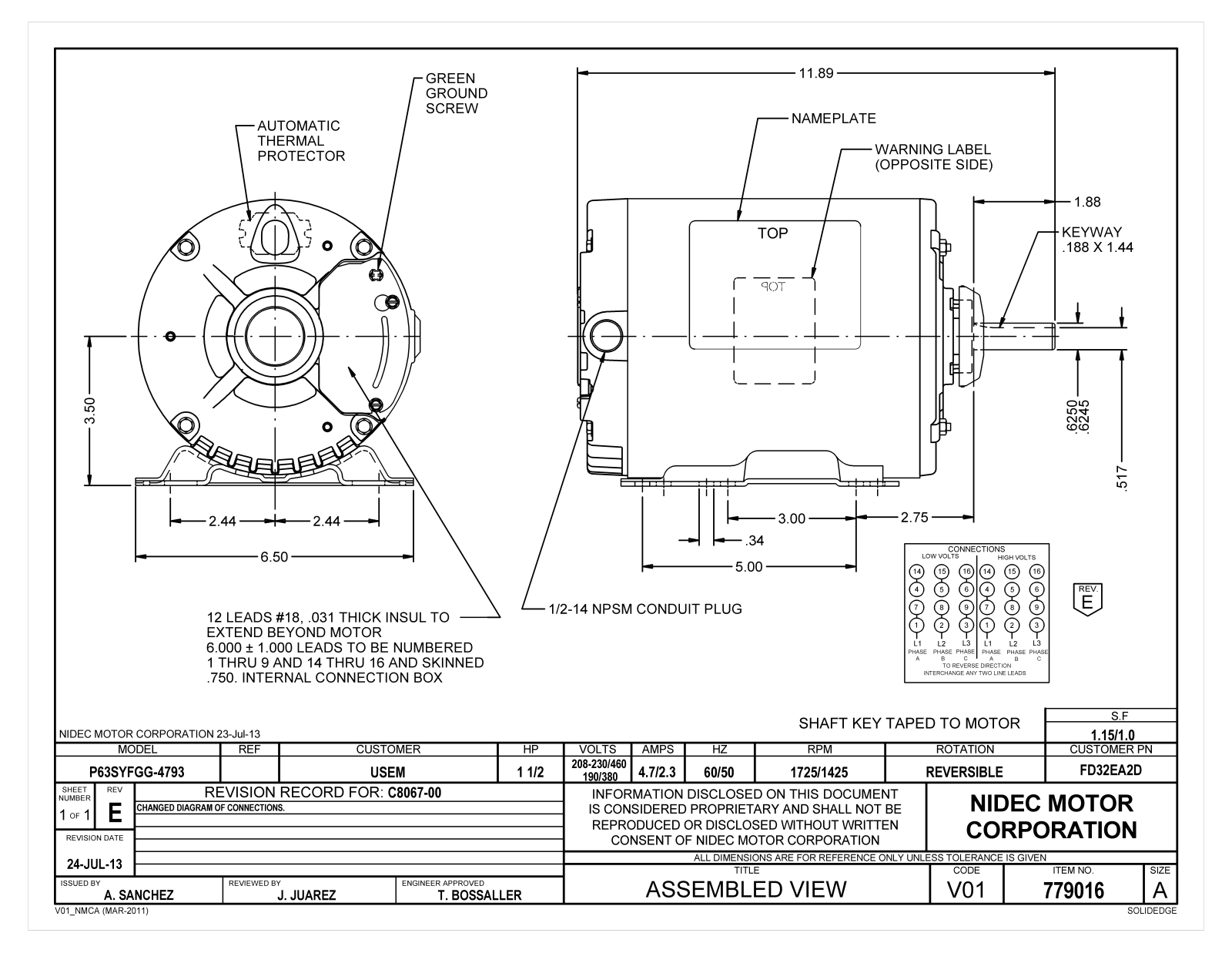 US Motors FD32EA2D Dimensional Sheet