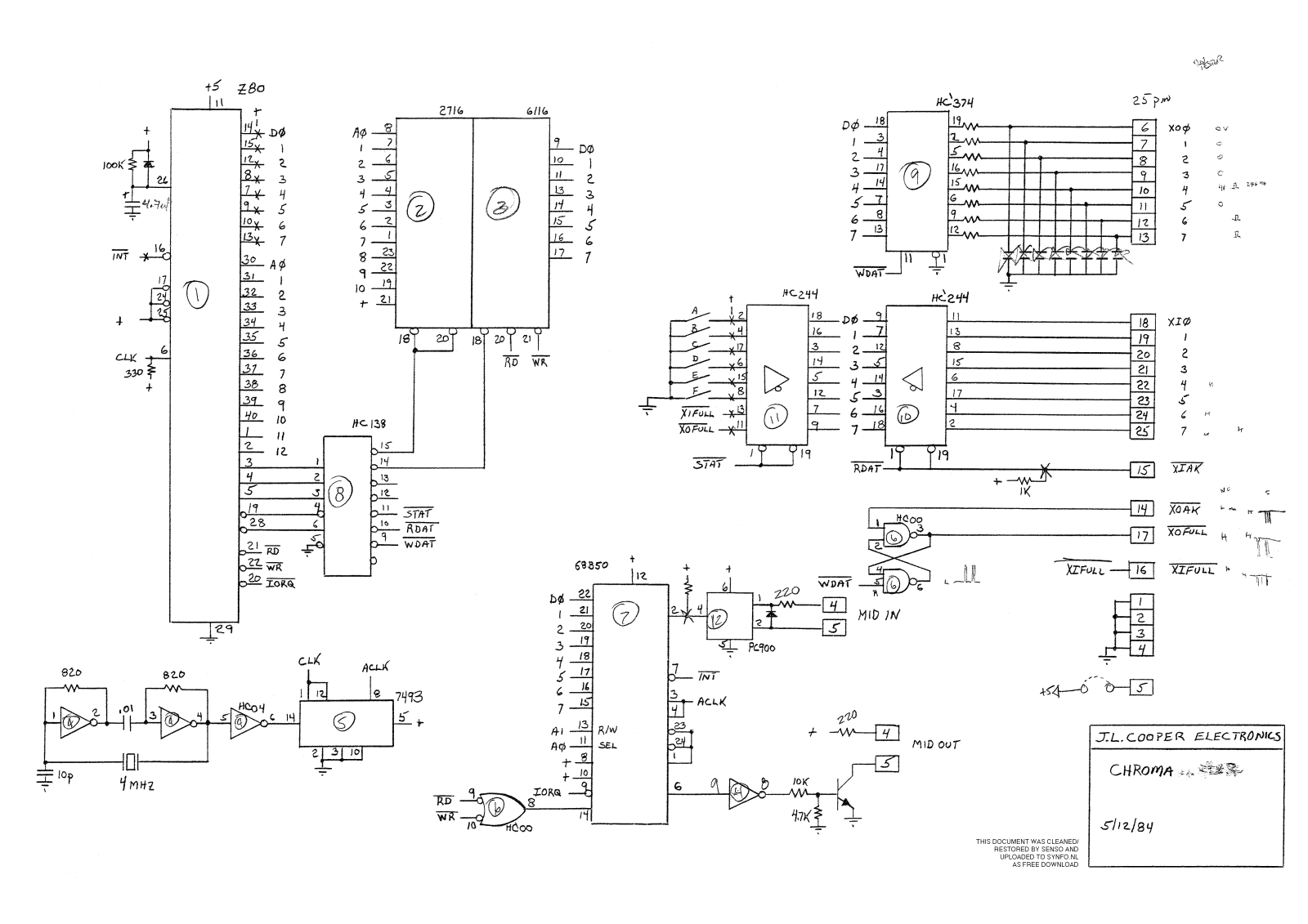 J.L. COOPER Chromaface MIDI Schematic - ManualMachine.com