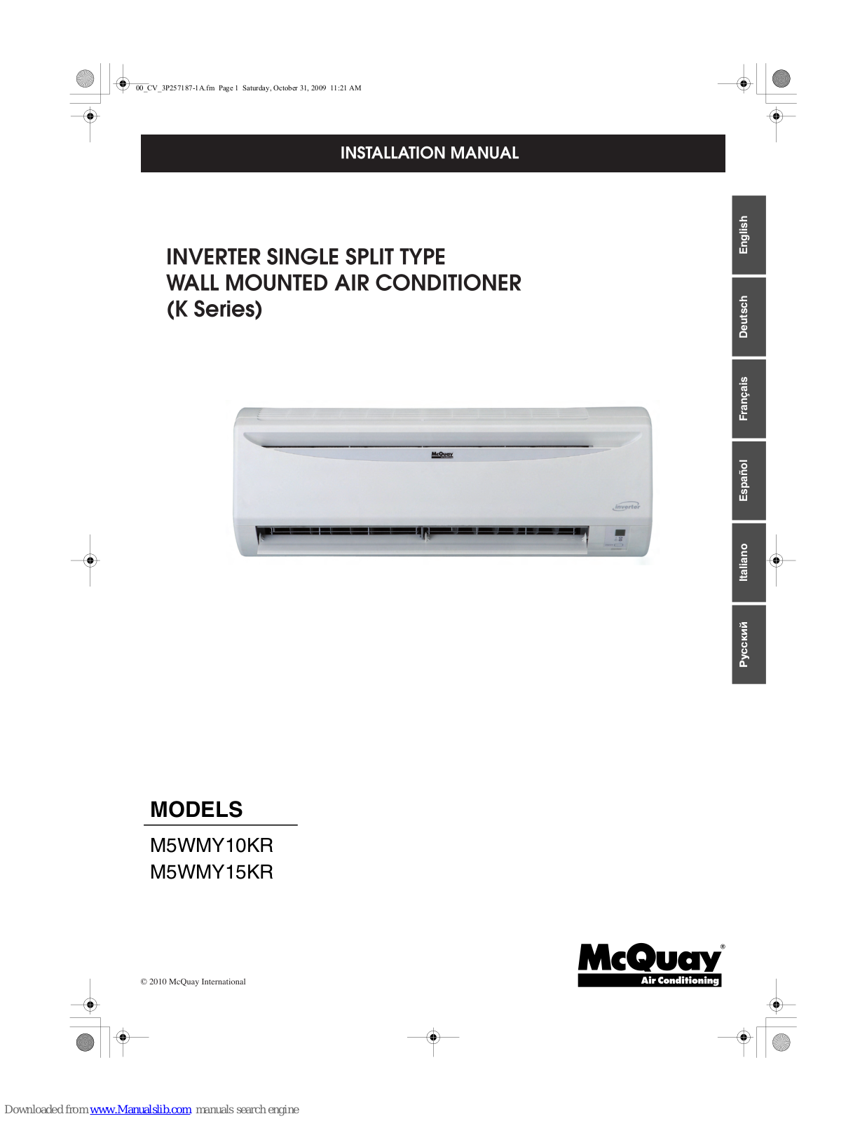 McQuay M5WMY10KR, M5WMY15KR Installation Manual