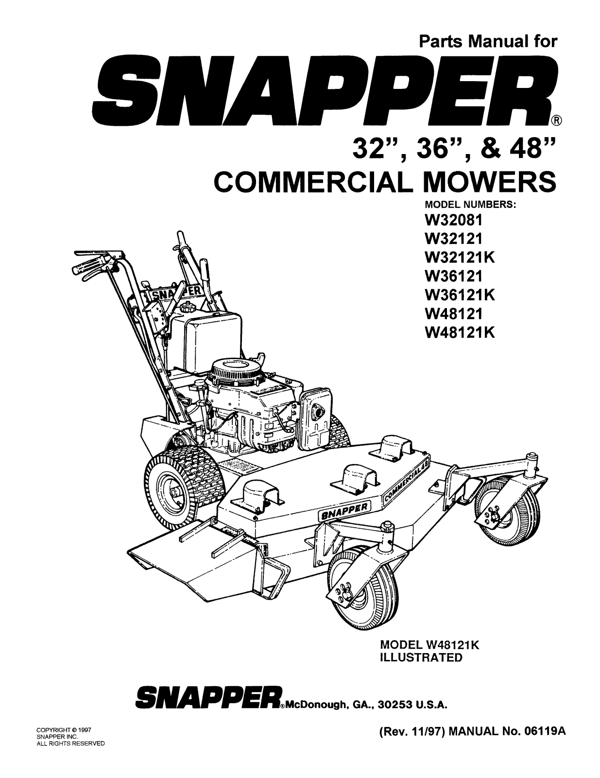 Snapper W48121, W36121, W48121K, W36121K, W32081 User Manual