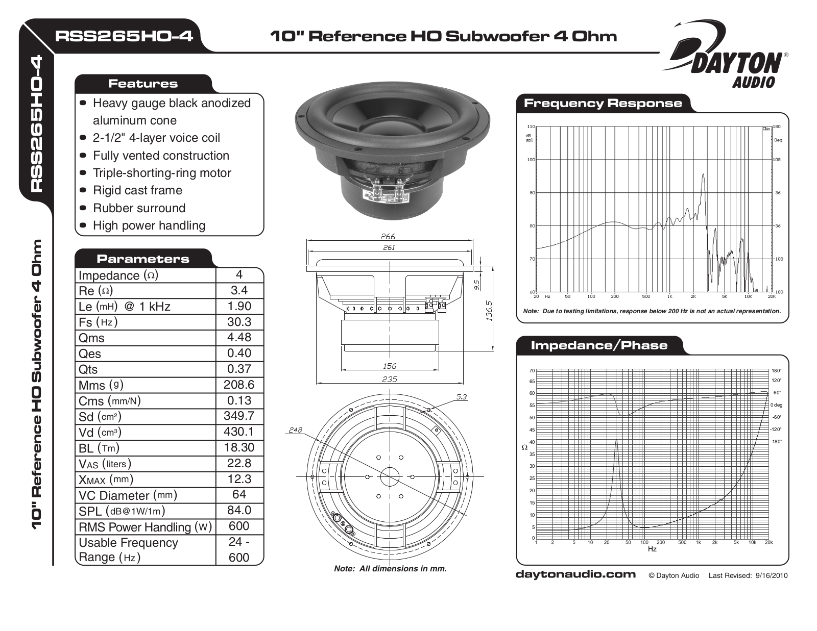 Dayton RSS265HO-4 User Manual