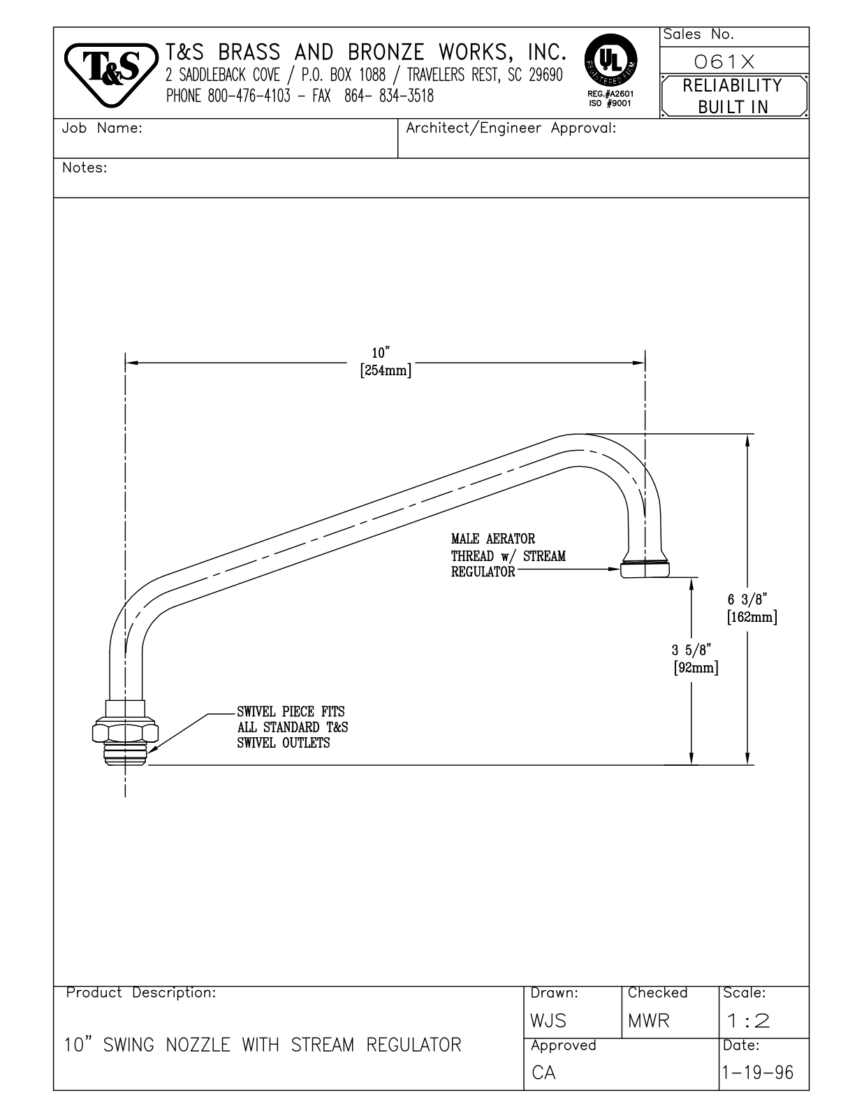 T & S Brass & Bronze Works 061X General Manual