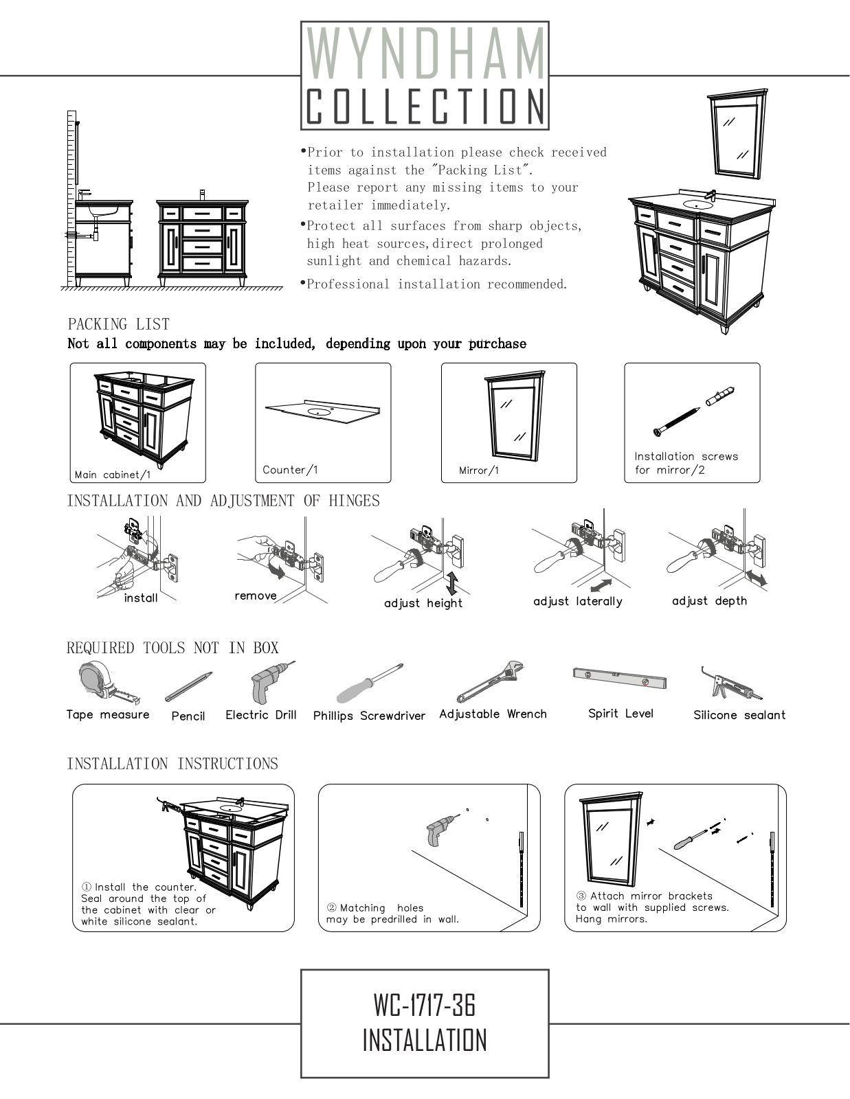 Wyndham Collection WCV171736SWHCXSXXMXX Installation Manual