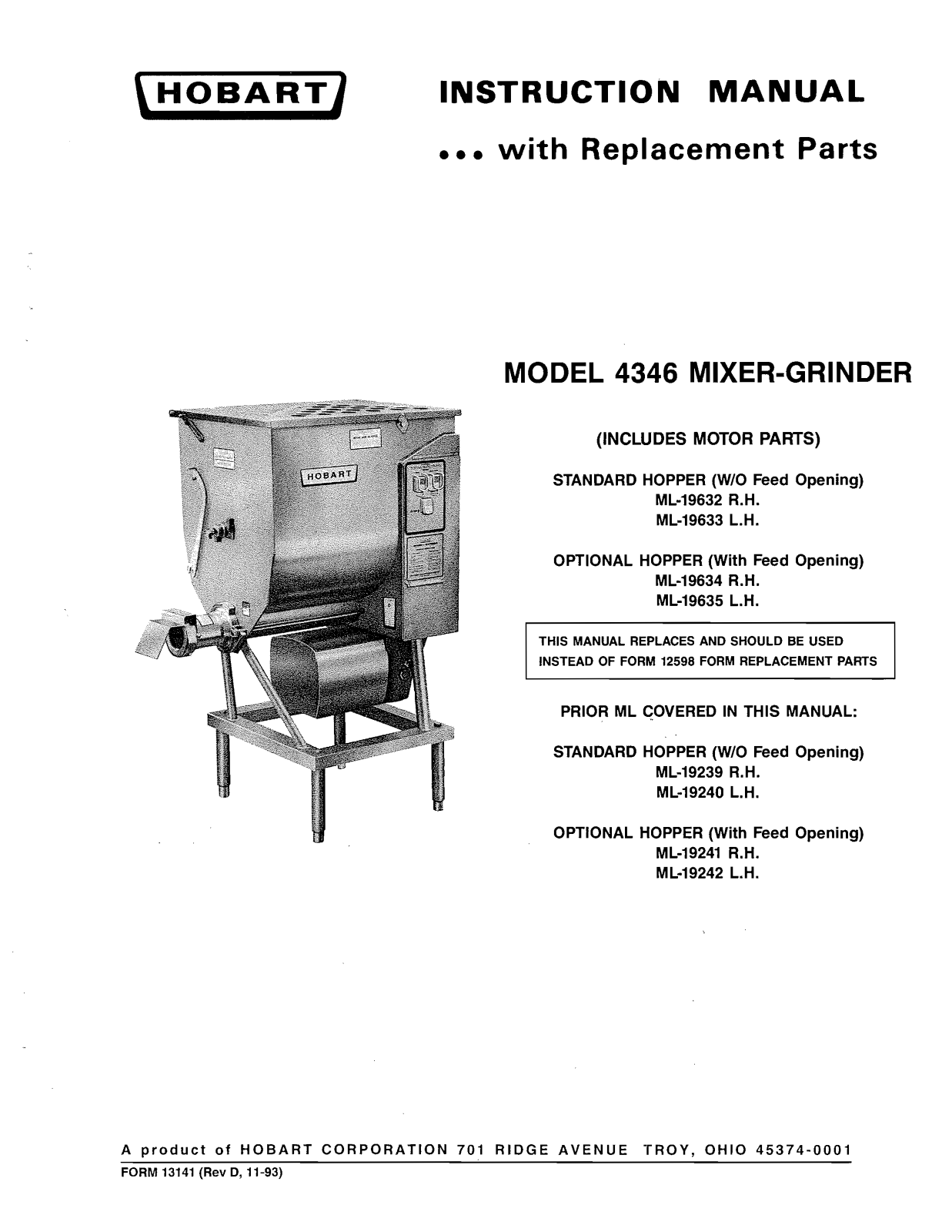 Hobart 4346 Installation Manual