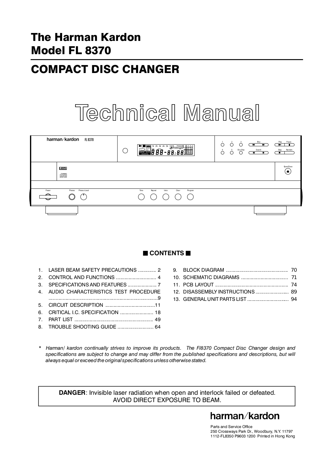 Harman Kardon FL8370 Technical Manual