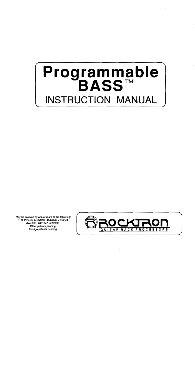 Rocktron PROGRAMBASS User Manual