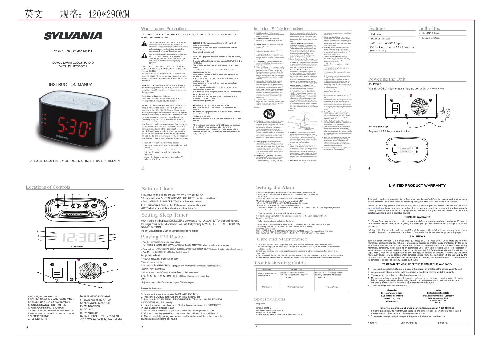 SYLVANIA SCR3130BT User Manual