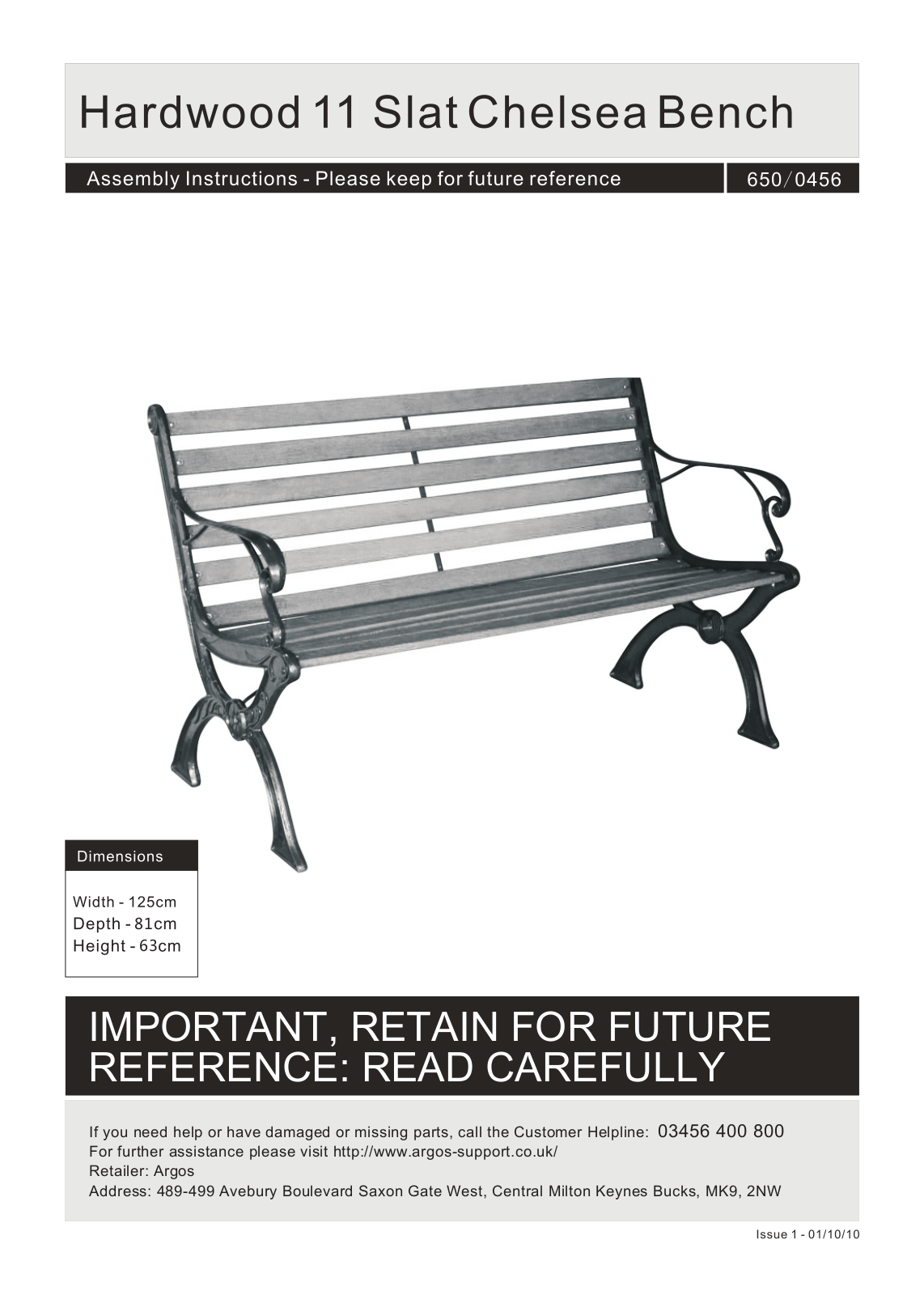 Argos 6500456 ASSEMBLY INSTRUCTIONS - ManualMachine.com