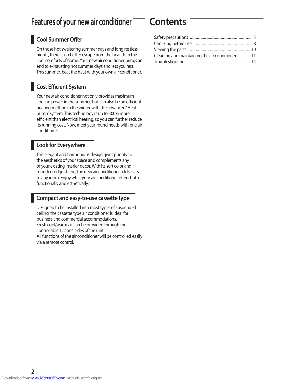 Samsung Mini 4 Way Cassette Type User Manual