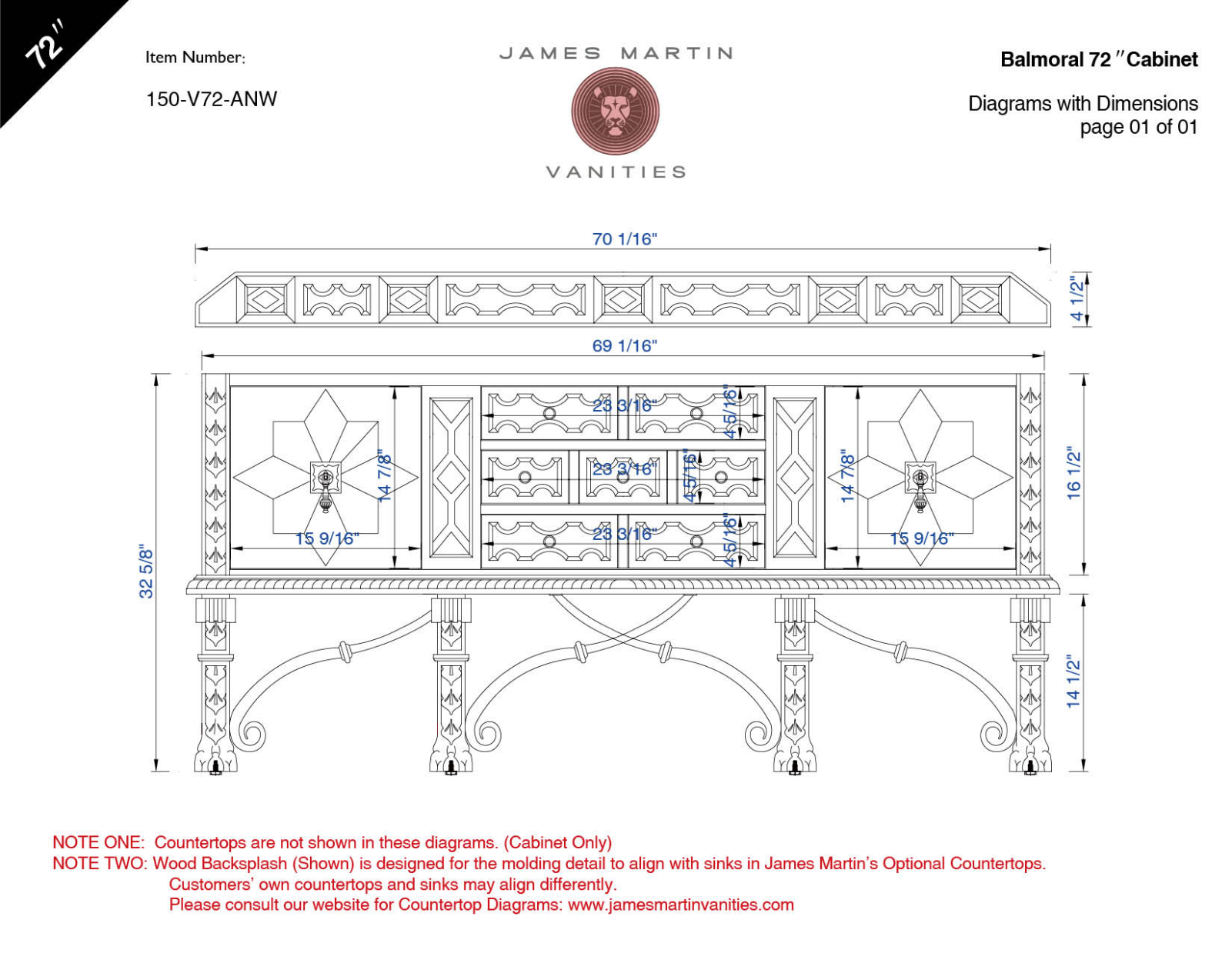 James Martin 150V72ANW3CMR Specifications