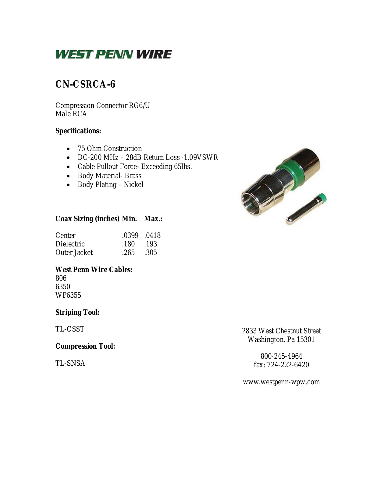 West Penn CN-CSRCA-6 Specsheet