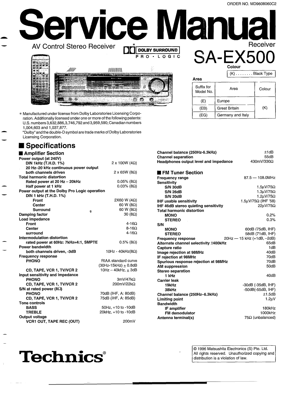 Panasonic SAEX-500 Service manual