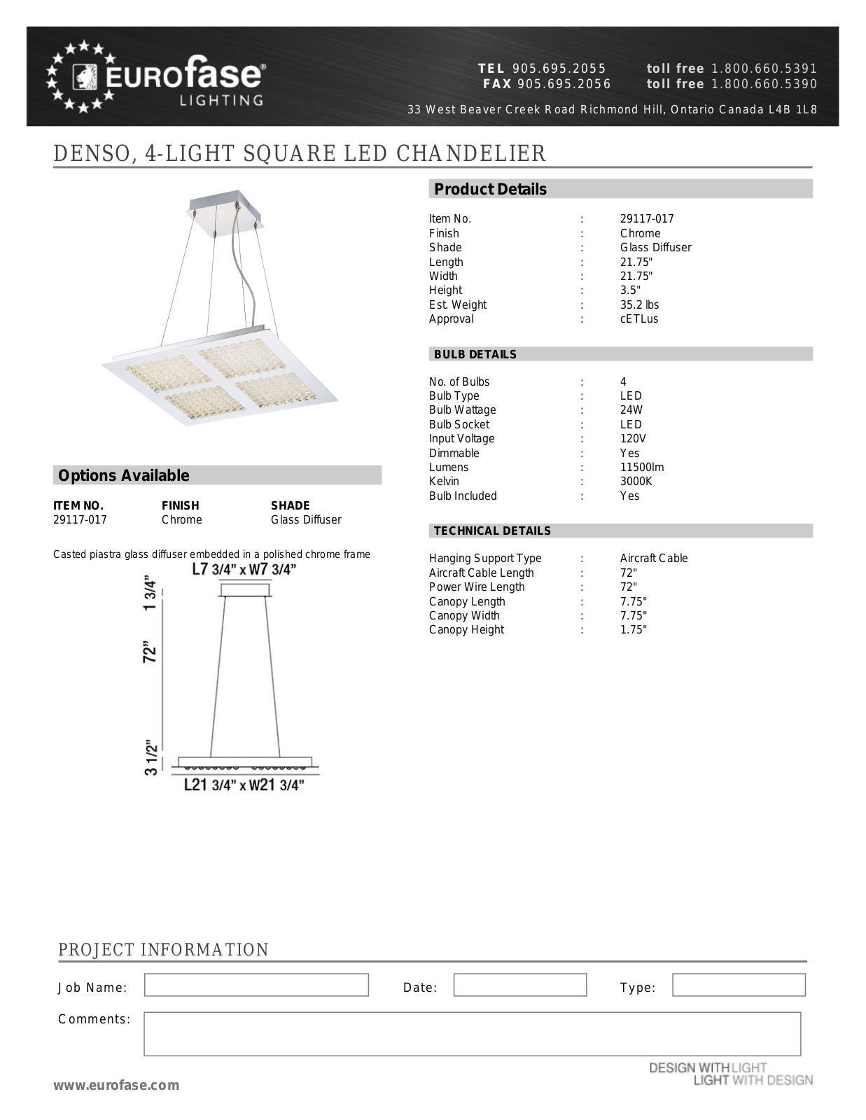 Eurofase XEO4135 Specifications - ManualMachine.com
