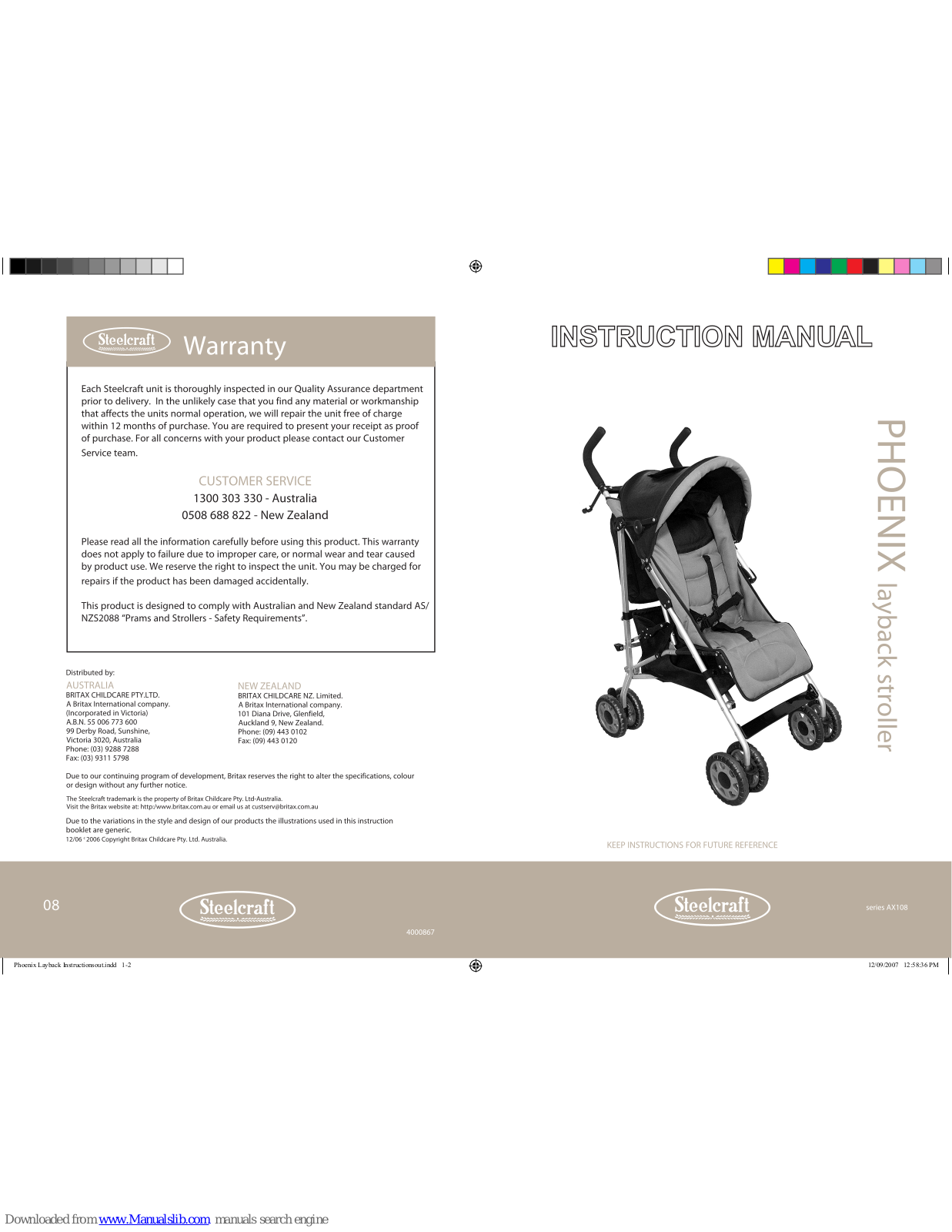 Britax PHOENIX - SERIES AX108, Steelcraft PHOENIX User Manual