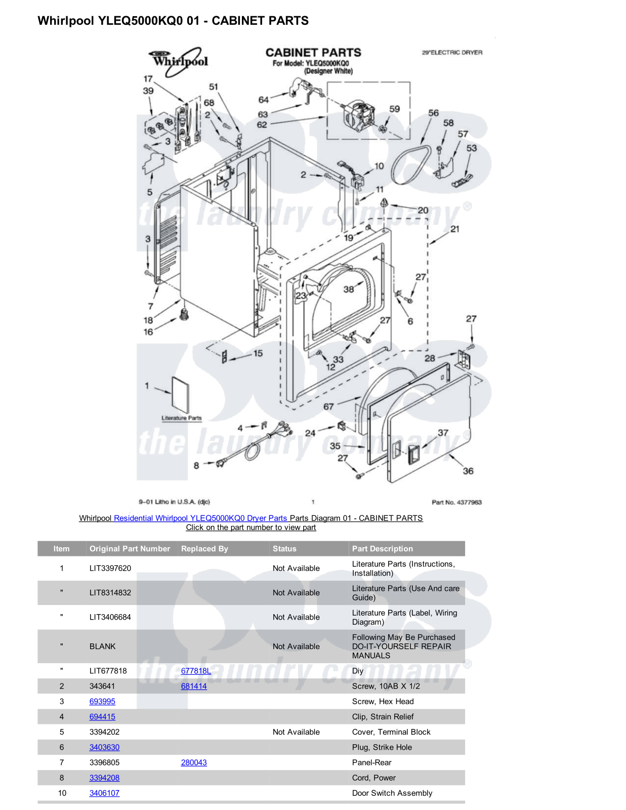 Whirlpool YLEQ5000KQ0 Parts Diagram