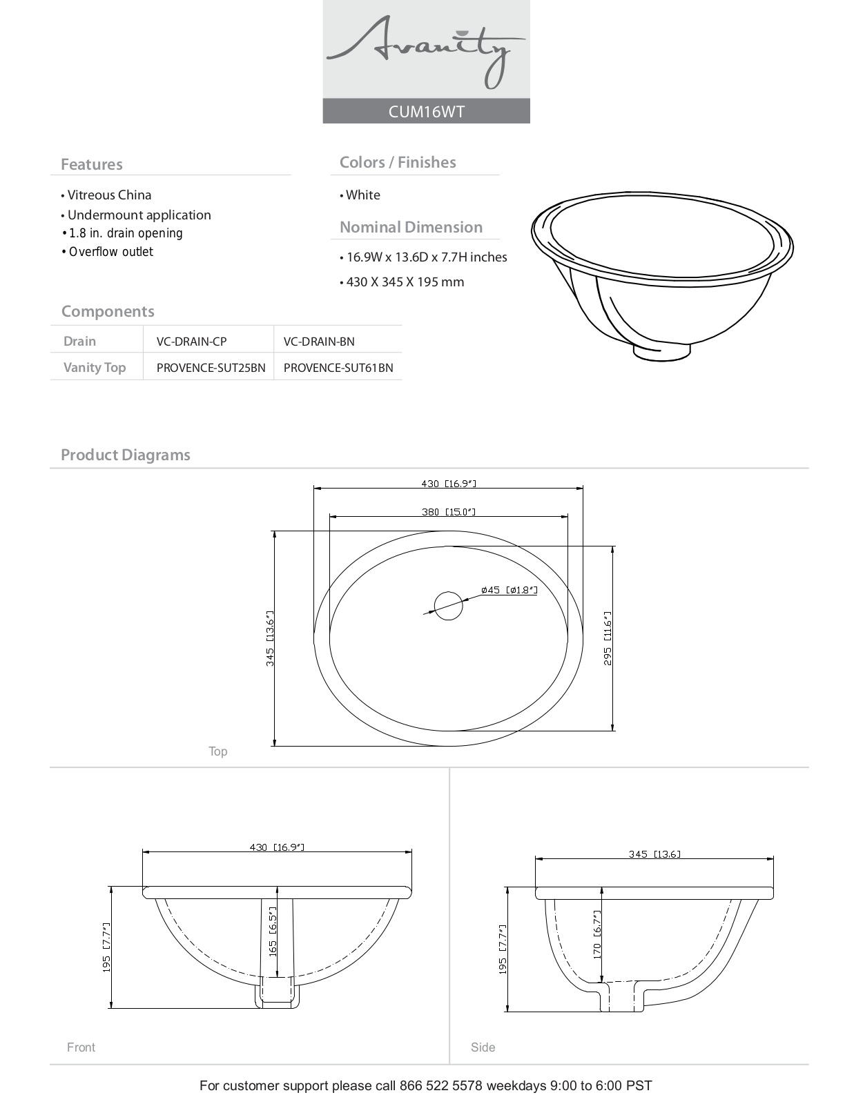 Avanity AVN1391 Specifications & Dimensions - ManualMachine.com
