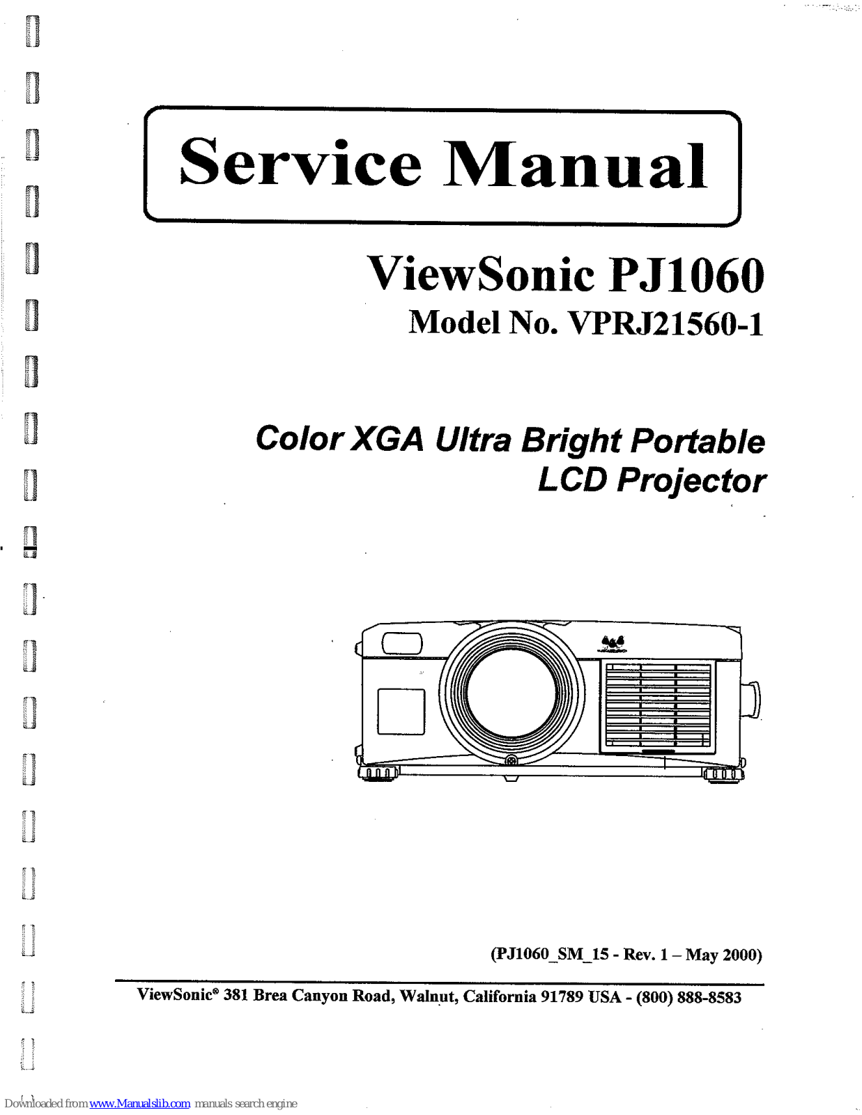 ViewSonic PJ1060, VPRJ21560-1 Service Manual