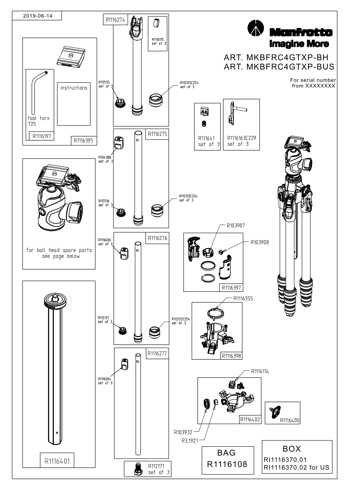 Manfrotto MKBFRC4GTXP-BH, MKBFRC4GTXP-BUS Parts Guide