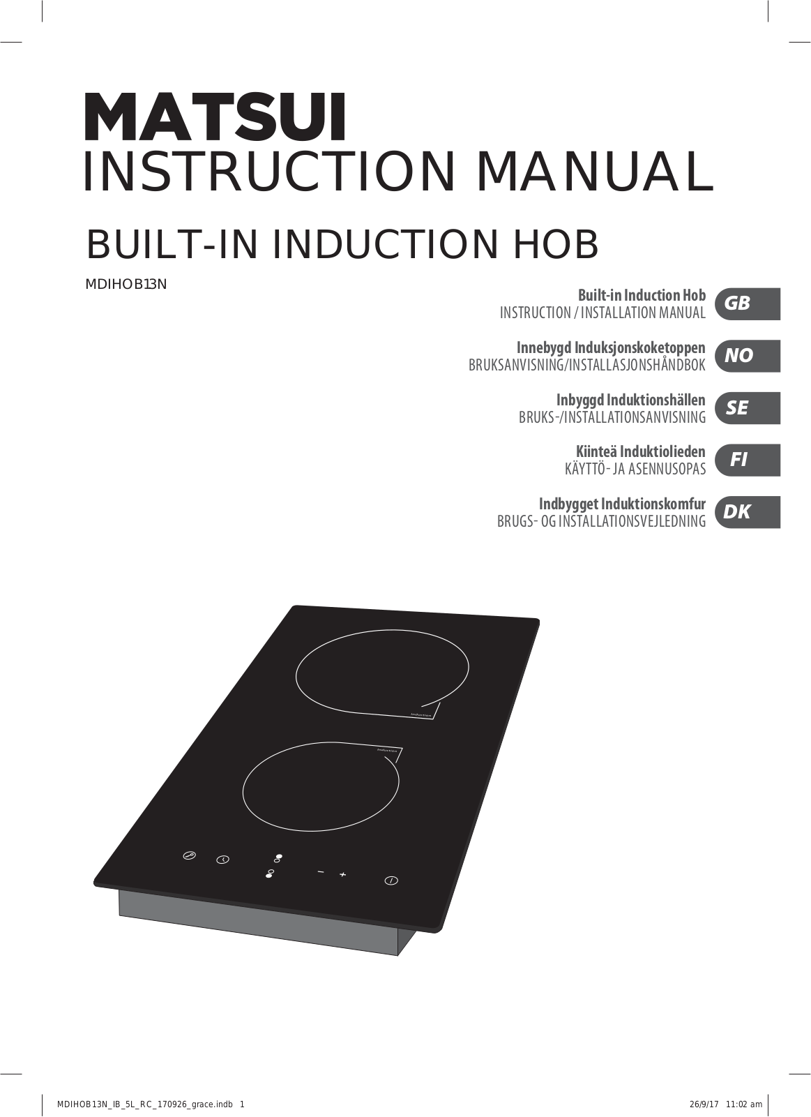 Matsui MDIHOB13N Instruction Manual