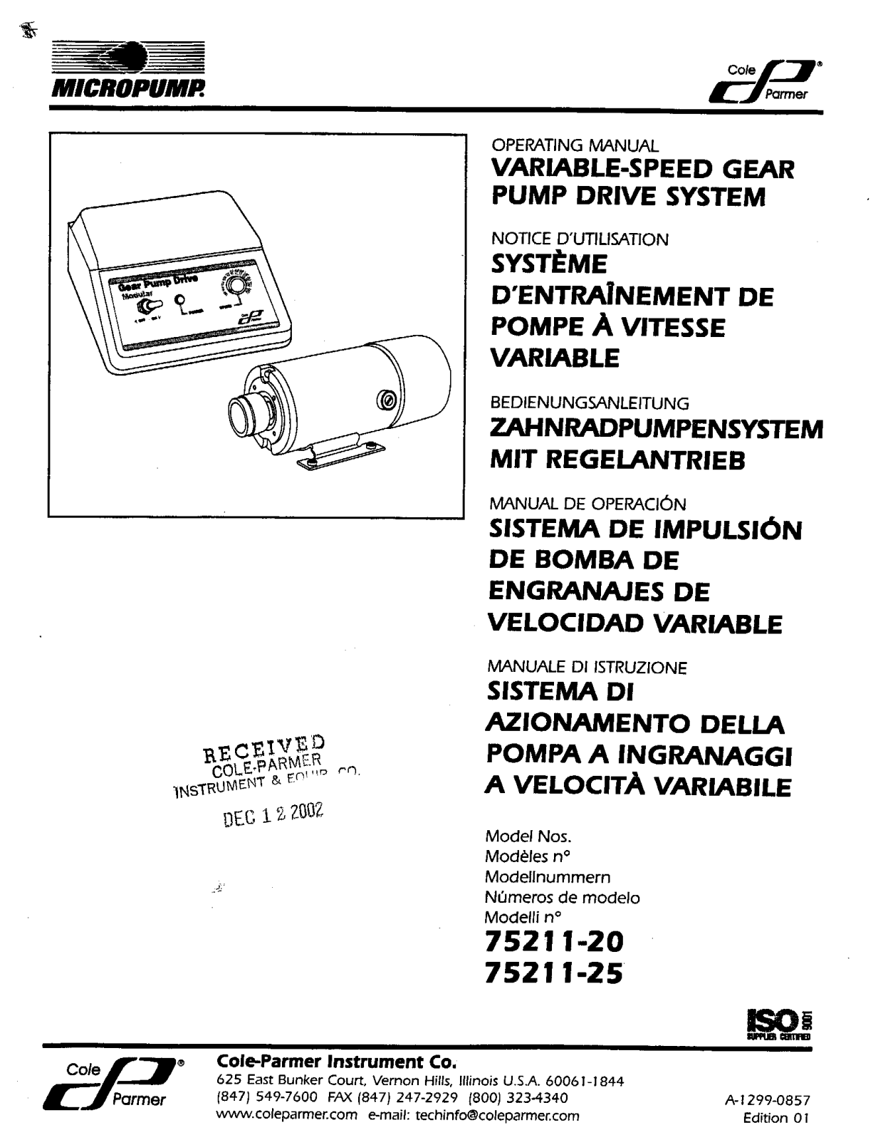 Cole-Parmer 75211-20, 75211-25 Instruction Manual