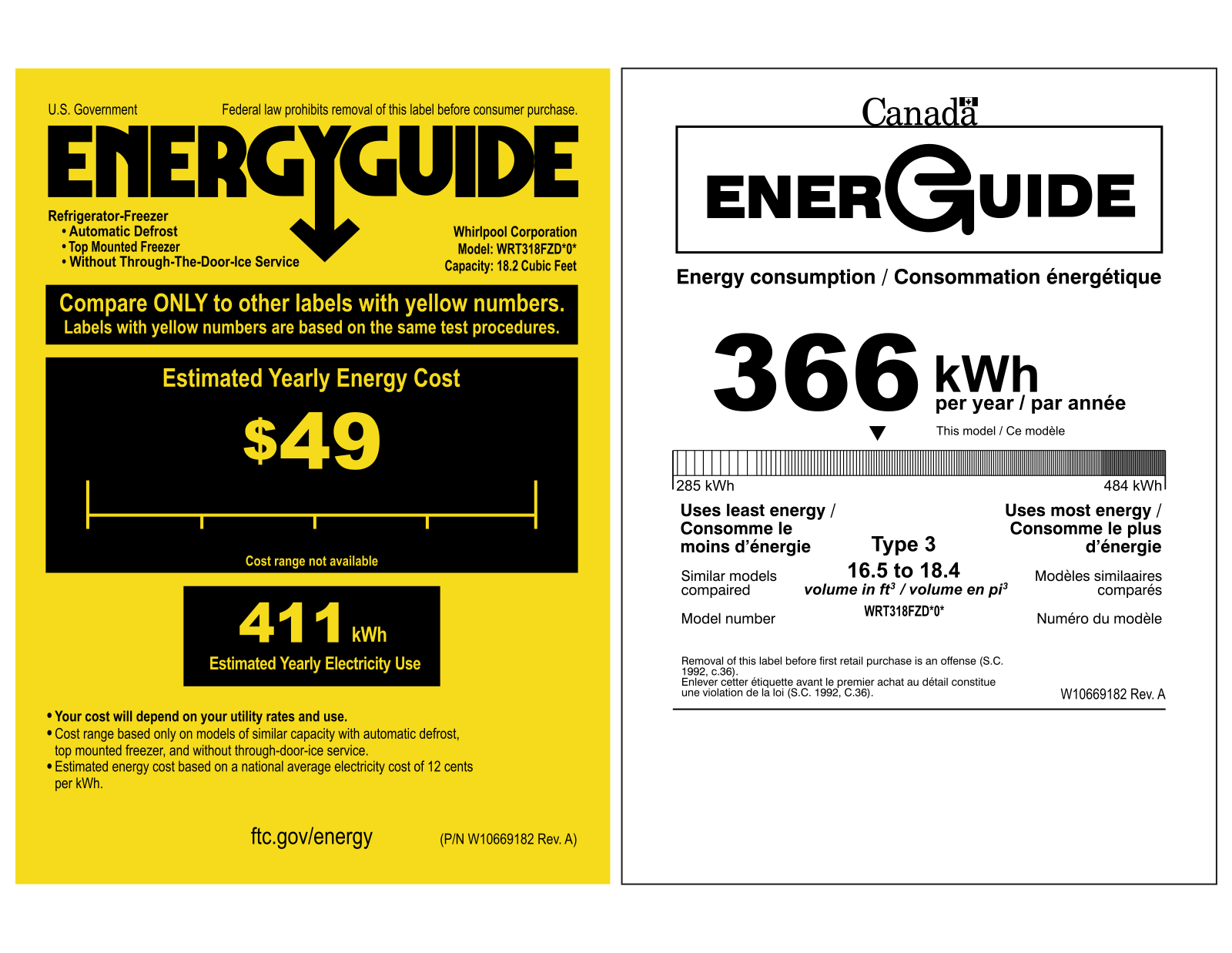 Whirlpool WRT318FZDB Energy Guide