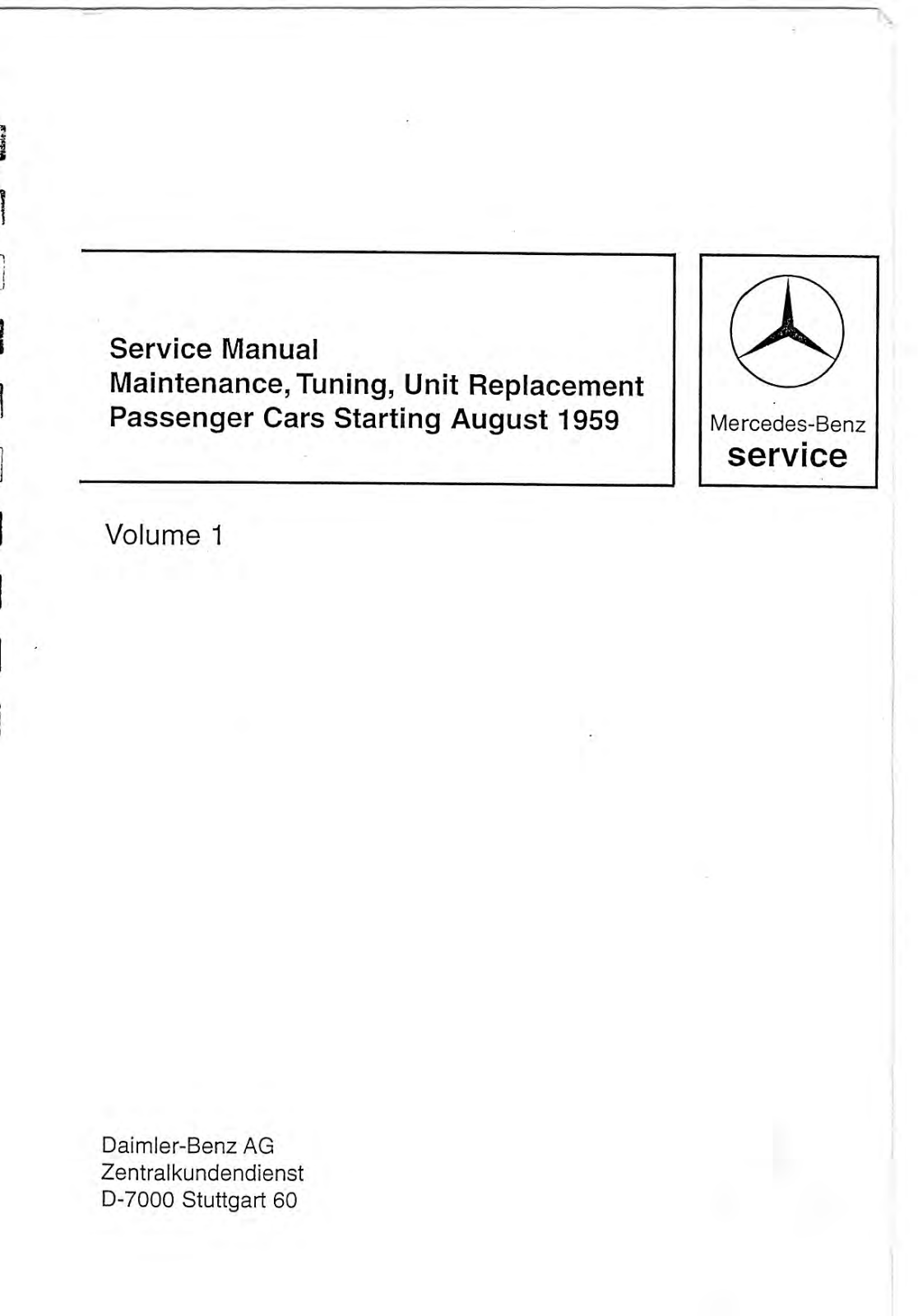 Mercedes 300 1959 1967, 230 1959 1967, 200 1959 1967, 190 1959 1967, 220 1959 1967 User Manual