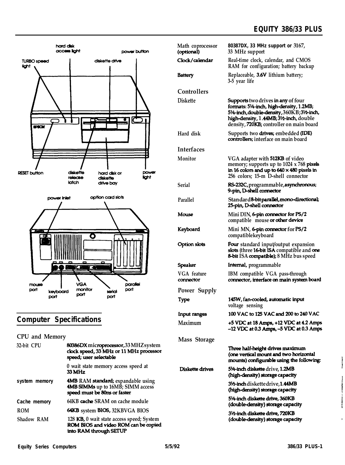 Epson Equity 386/33 PLUS Product Guide