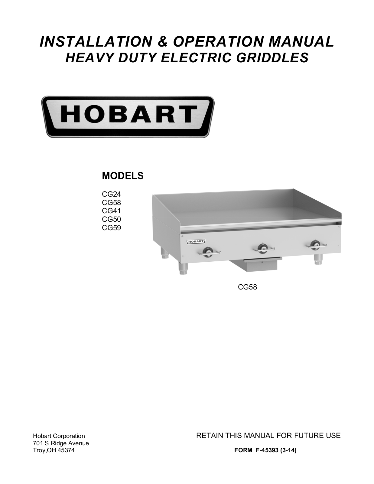 Hobart CG41 Installation Manual