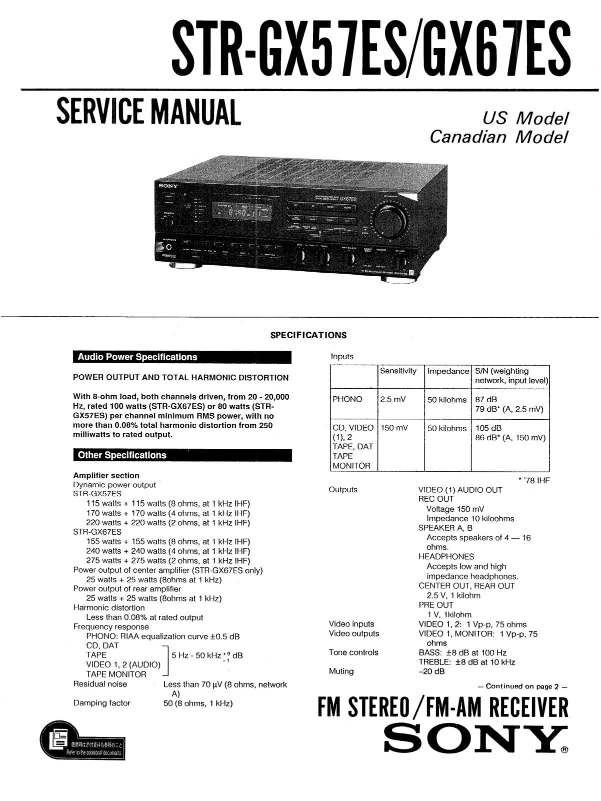 Sony STRGX-57-ES Service manual