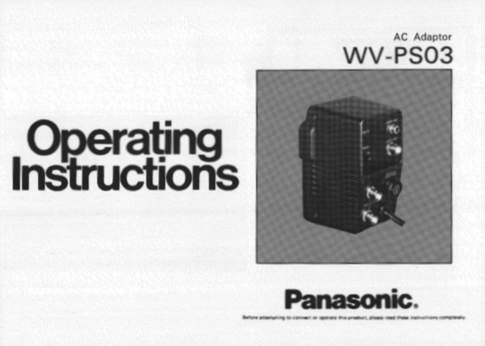 Panasonic WV-PS03 User Manual