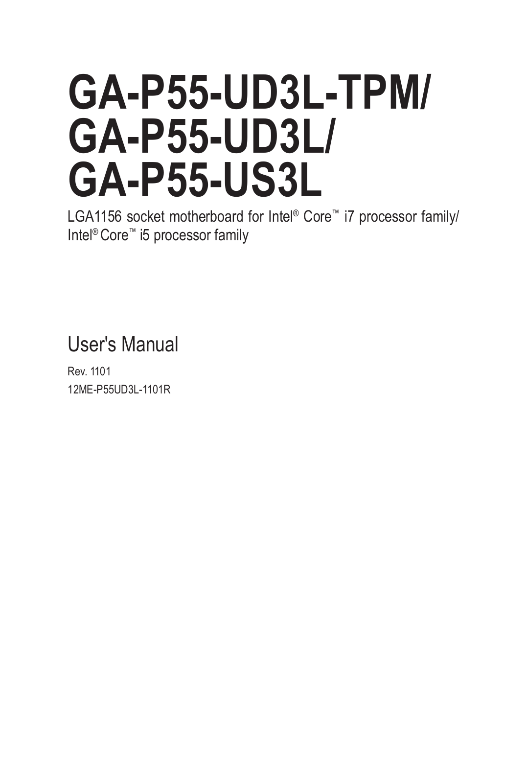 Gigabyte GA-P55-UD3L-TPM (rev. 1.1), GA-P55-UD3L (rev. 1.1), GA-P55-US3L (rev. 1.1) User Manual