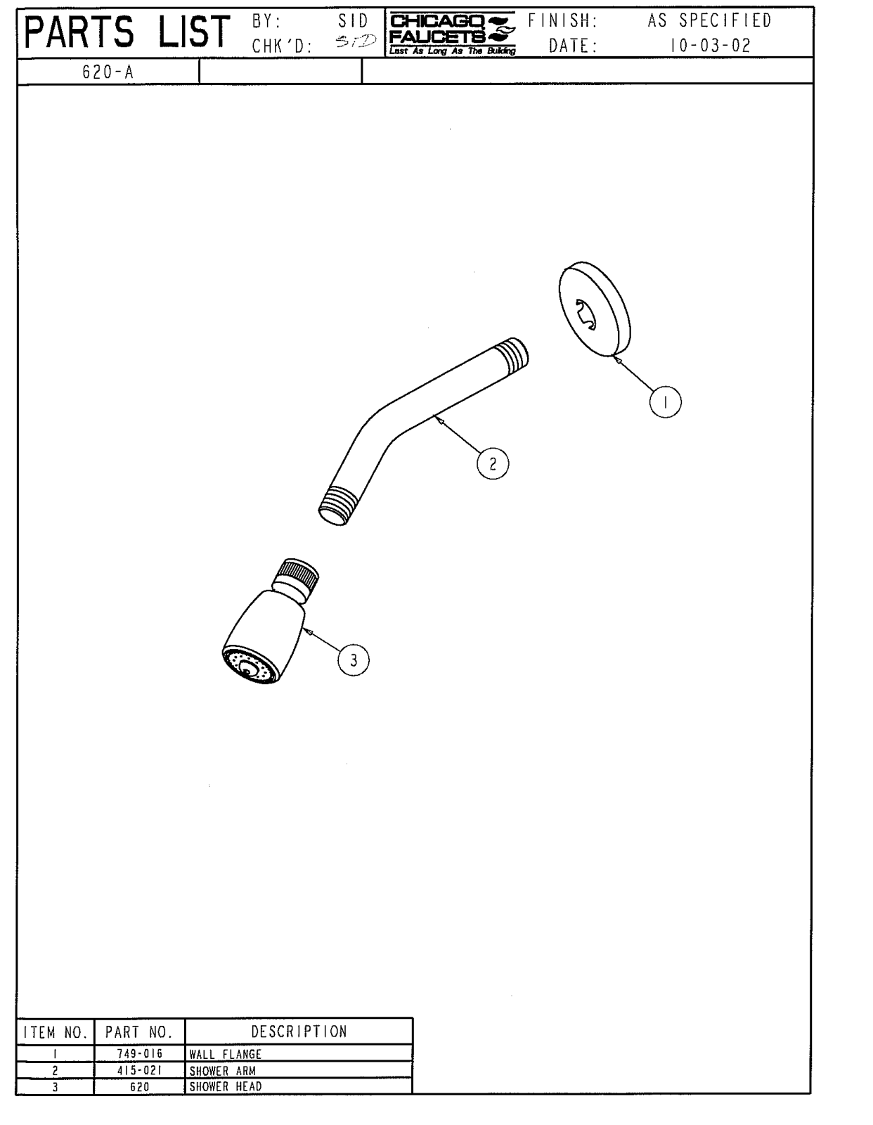 Chicago Faucet 620-ACP Parts List