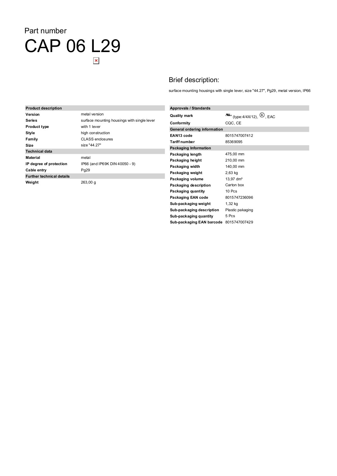 Datasheet CAP-06L29 Datasheet (ILME) - ManualMachine.com