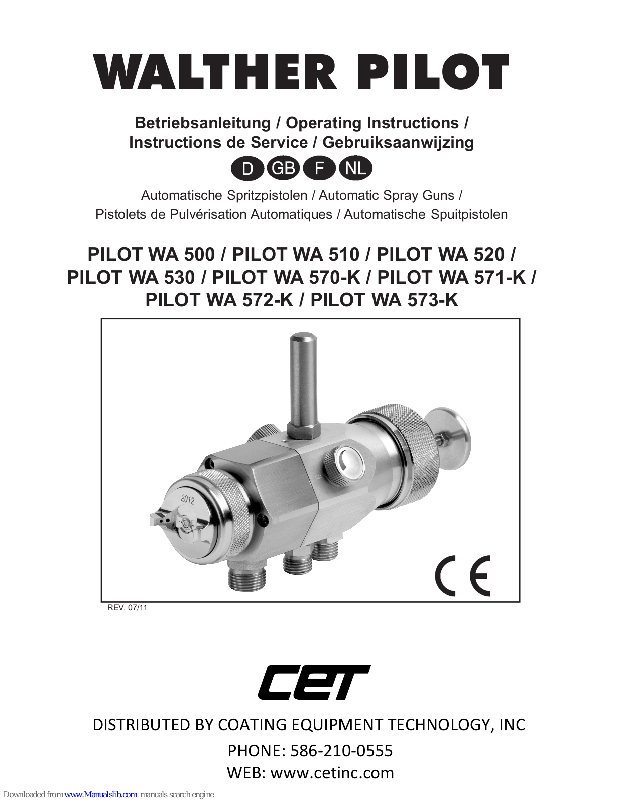 WALTHER PILOT PILOT WA 500, PILOT WA 510, PILOT WA 520, PILOT WA 570-K, PILOT WA 571-K Operating Instructions Manual