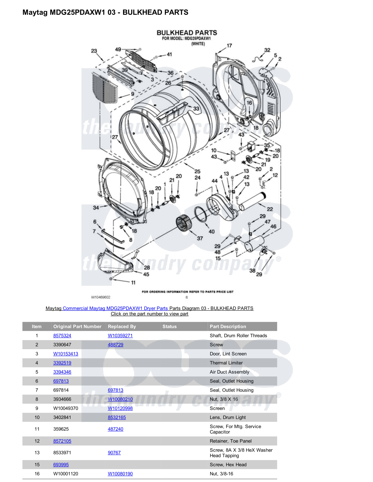 Maytag MDG25PDAXW1 Parts Diagram