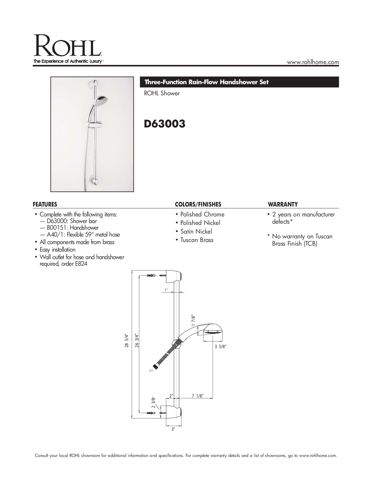 Rohl D63003STN User Manual