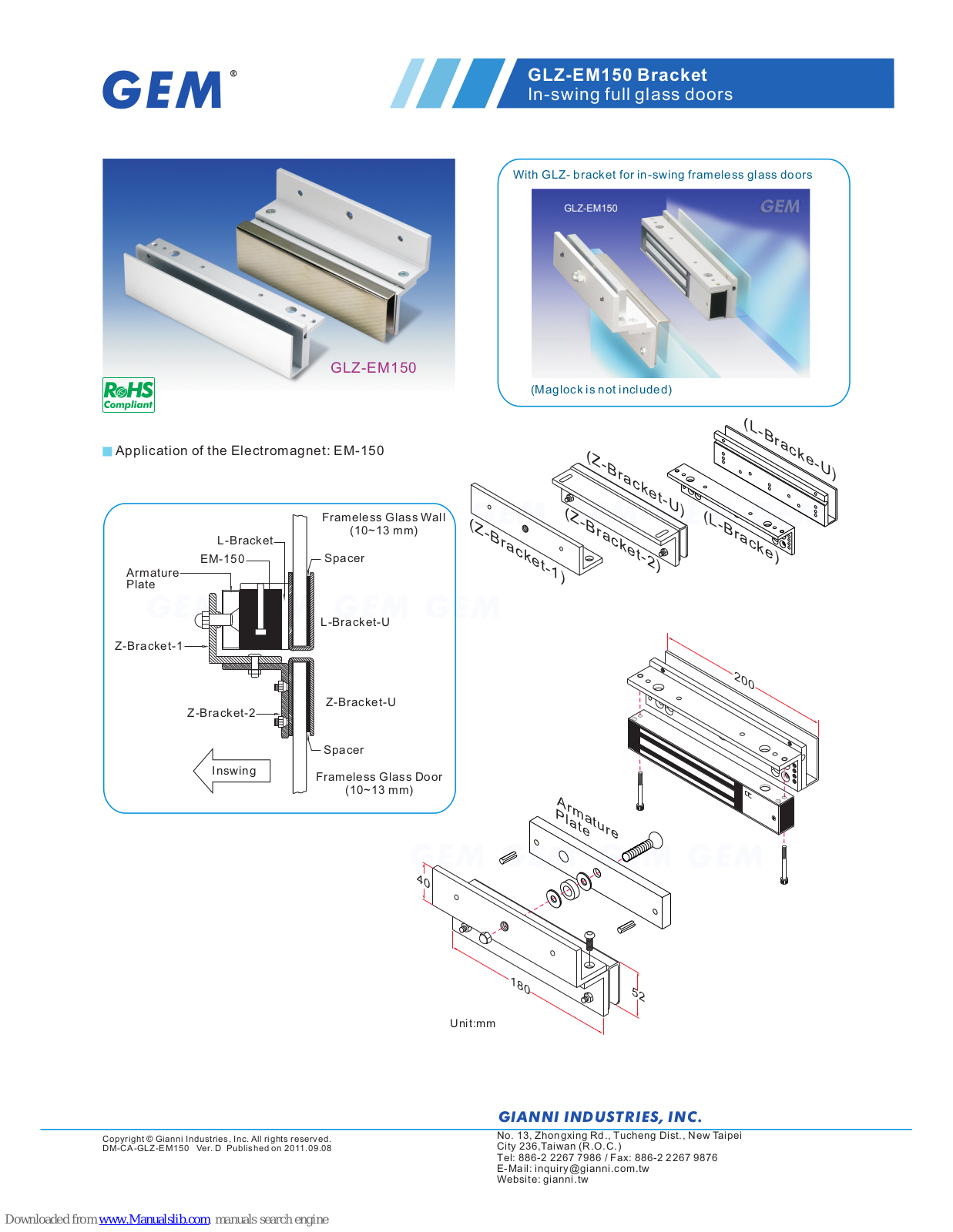 GEM GLZ-EM150 Specification Sheet - ManualMachine.com