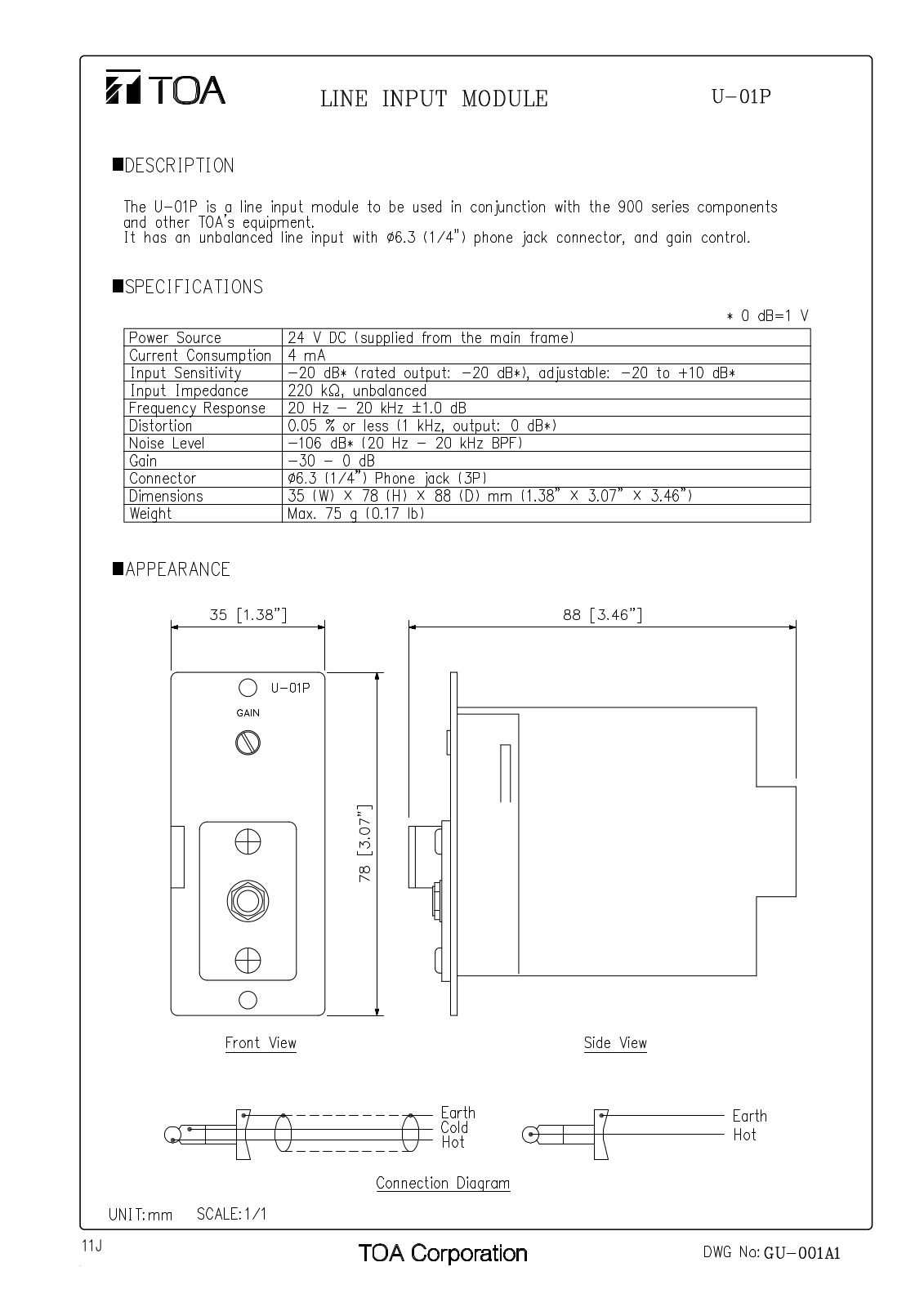 TOA U-01P User Manual