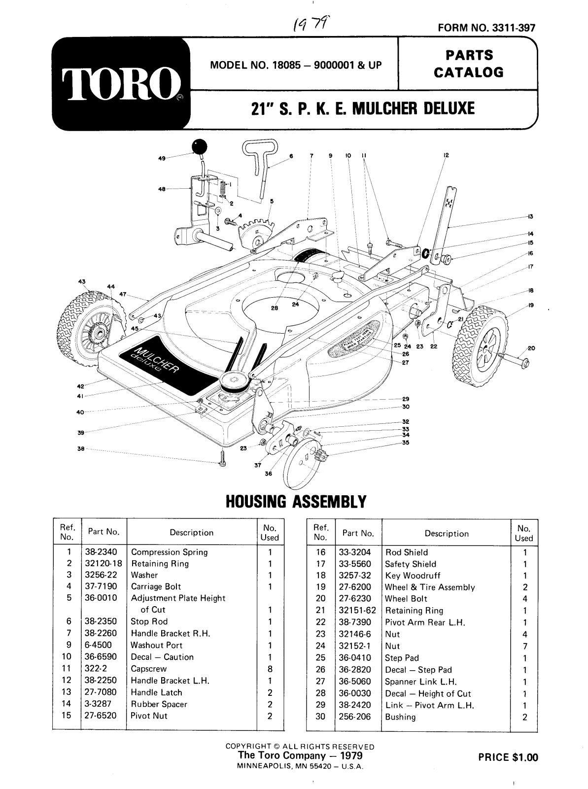 Toro 18085 Parts Catalogue