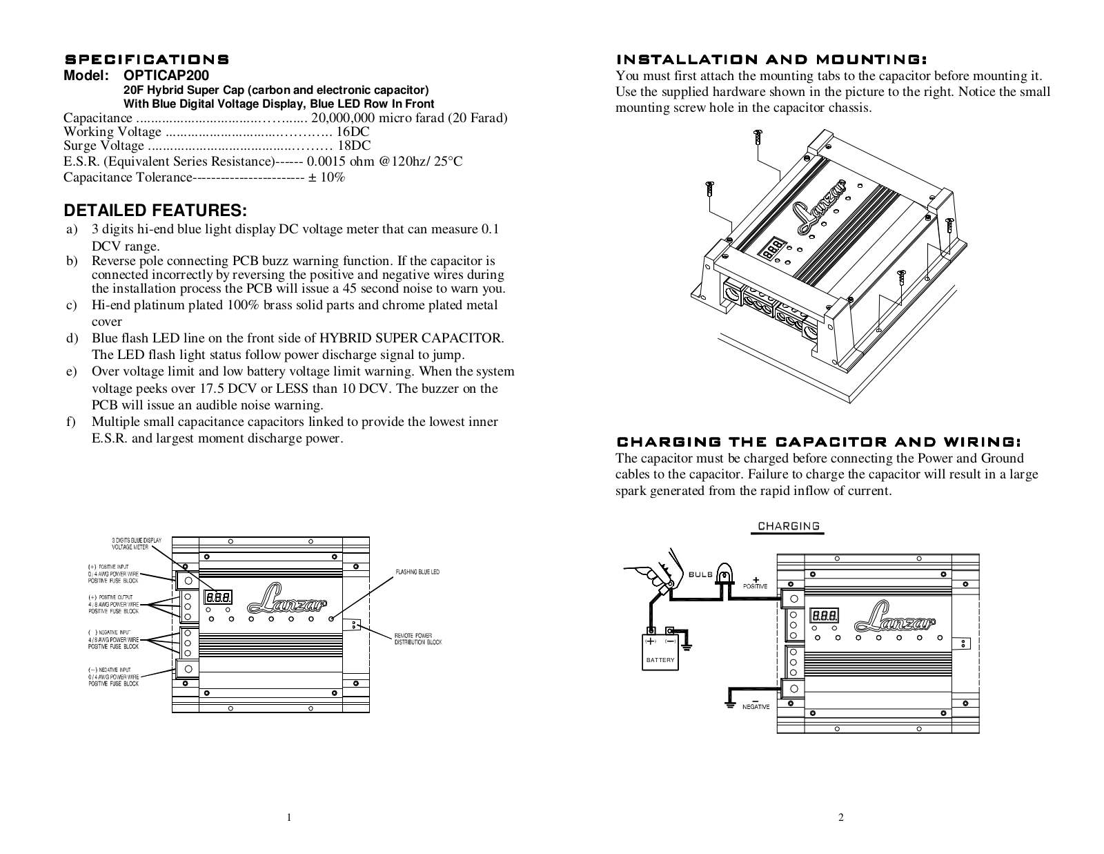 Lanzar OPTICAP200 Installation Manual