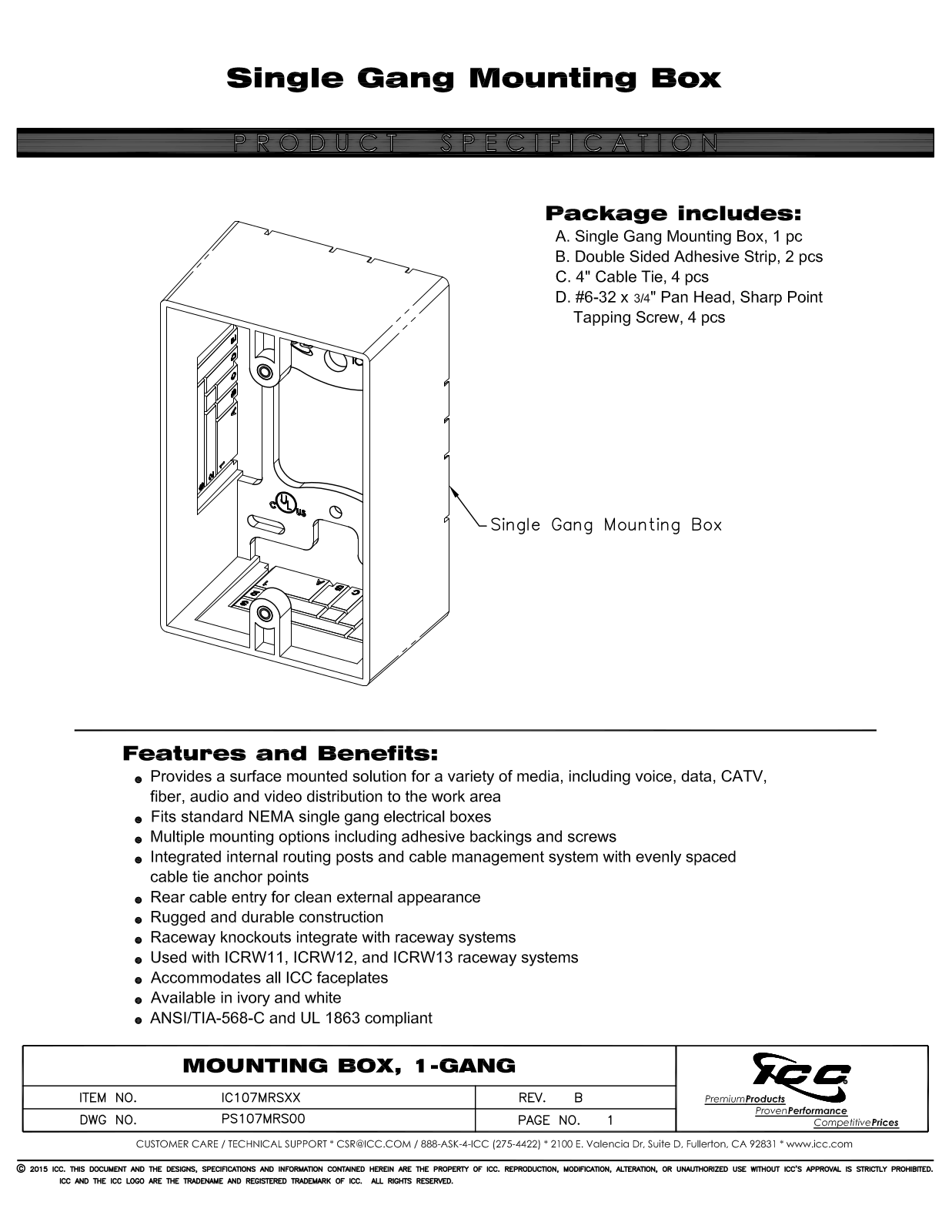 ICC IC107MRSIV, IC107MRSWH Specsheet