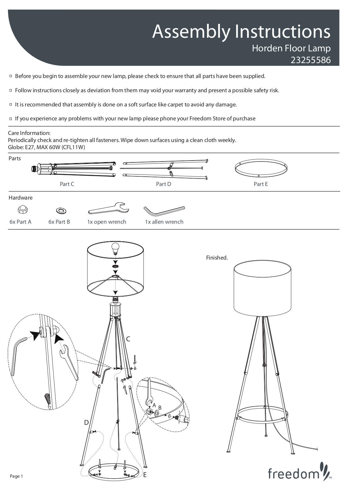 Freedom Horden Floor Lamp Assembly Instruction