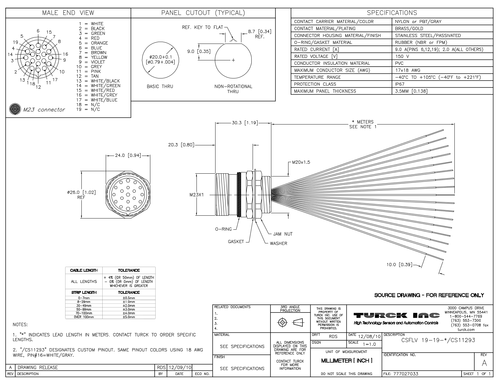 Turck CSFLV19-19-1/CS11293 Specification Sheet