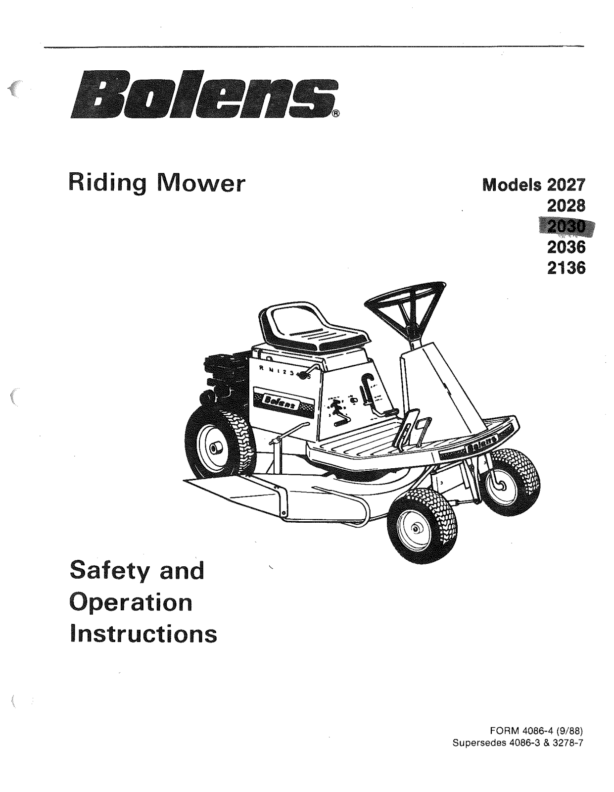 bolens 2028, 2036, 2027, 2030, 2136 operators Manual